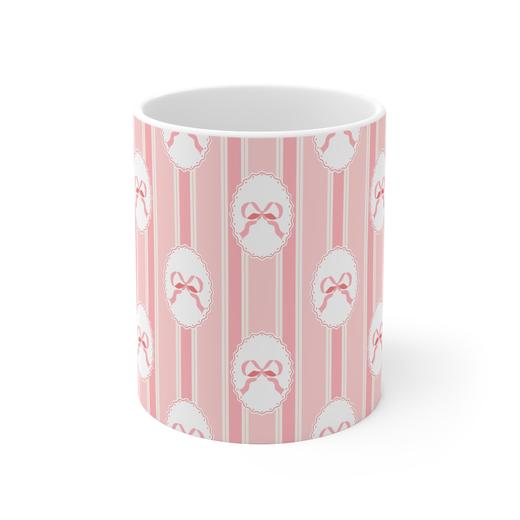 Pink Bow Mug | Cute Striped Coffee Cup