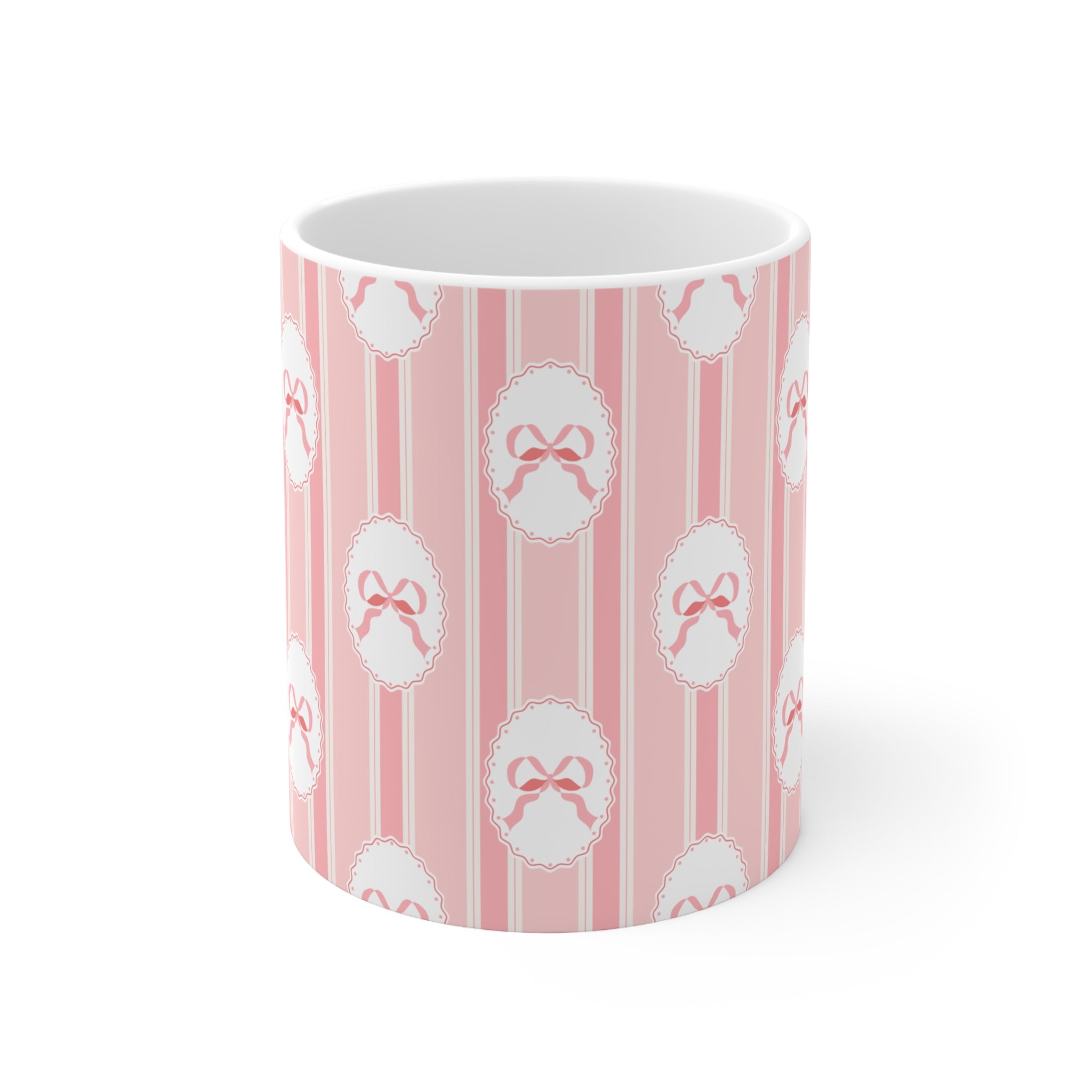 Pink Bow Mug | Cute Striped Coffee Cup