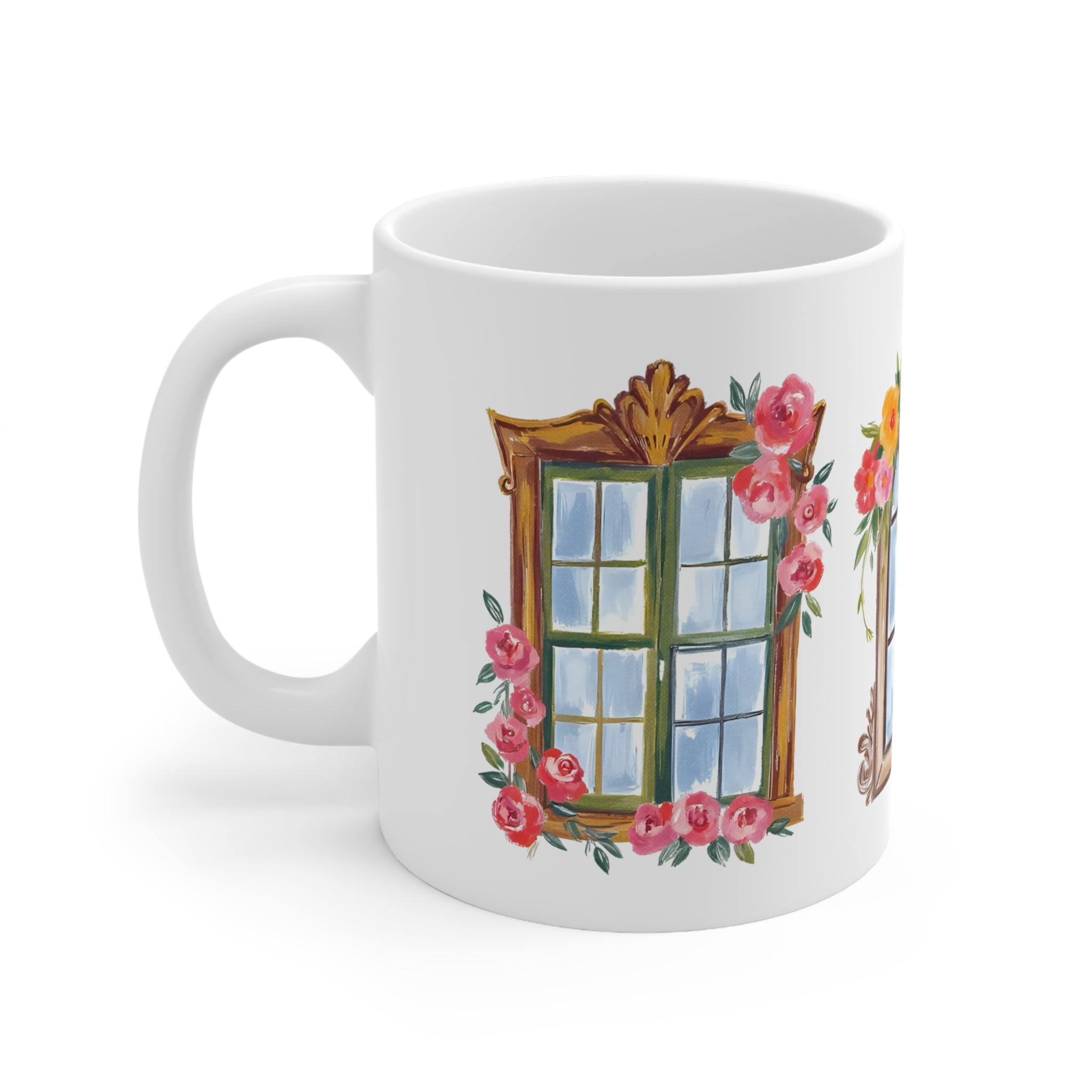 Floral Window Ceramic Mug — 11oz & 15oz Decorative Coffee Cup