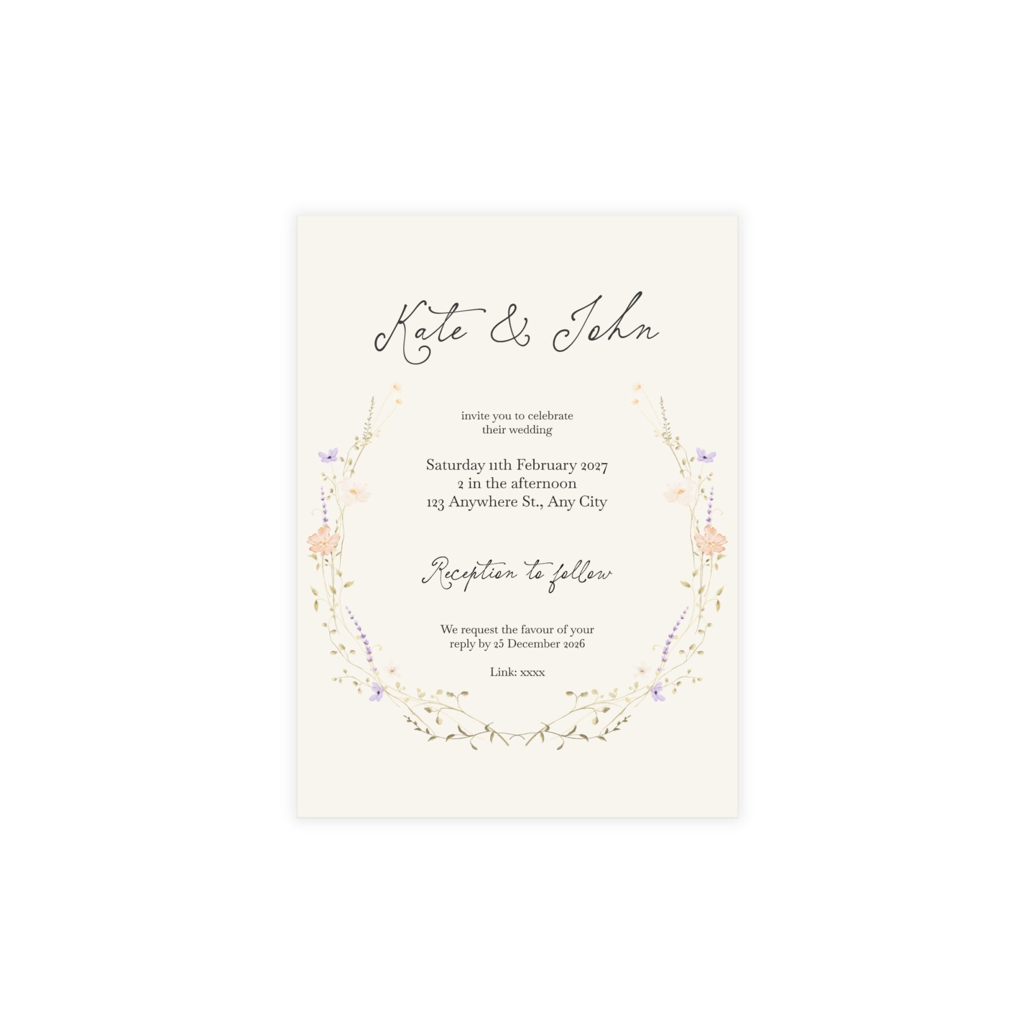 Customizable Botanical Wedding Invitation Pack (10, 30, or 50 Count) - Envelopes included