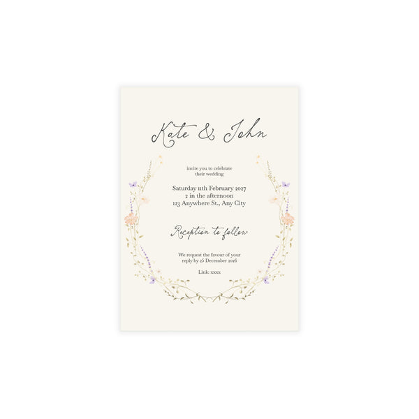 Customizable Botanical Wedding Invitation Pack (10, 30, or 50 Count) - Envelopes included