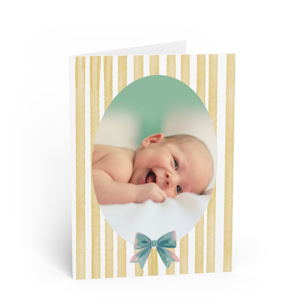Custom Photo Birth Announcement Card - Watercolor Bow Detail