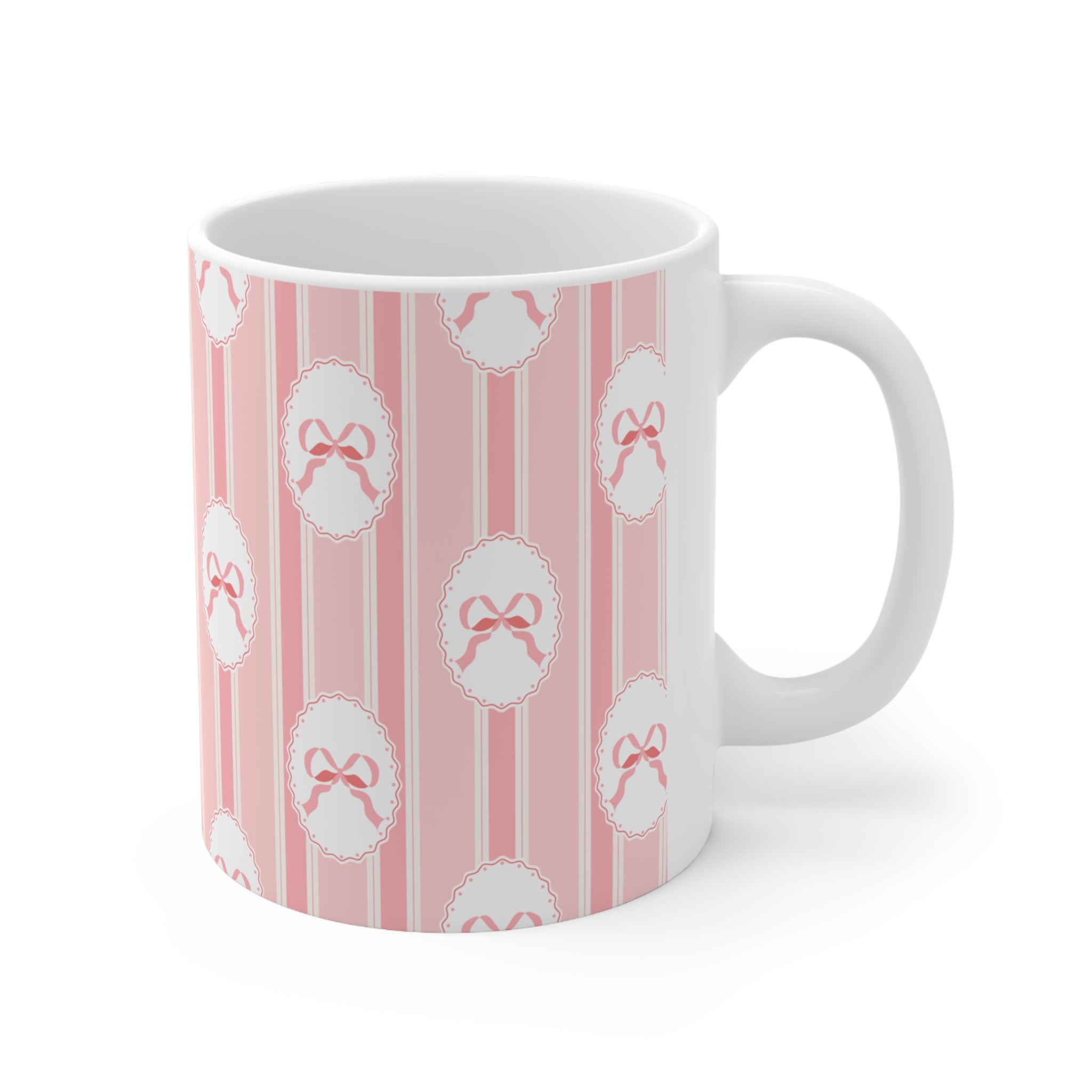 Pink Bow Mug | Cute Striped Coffee Cup