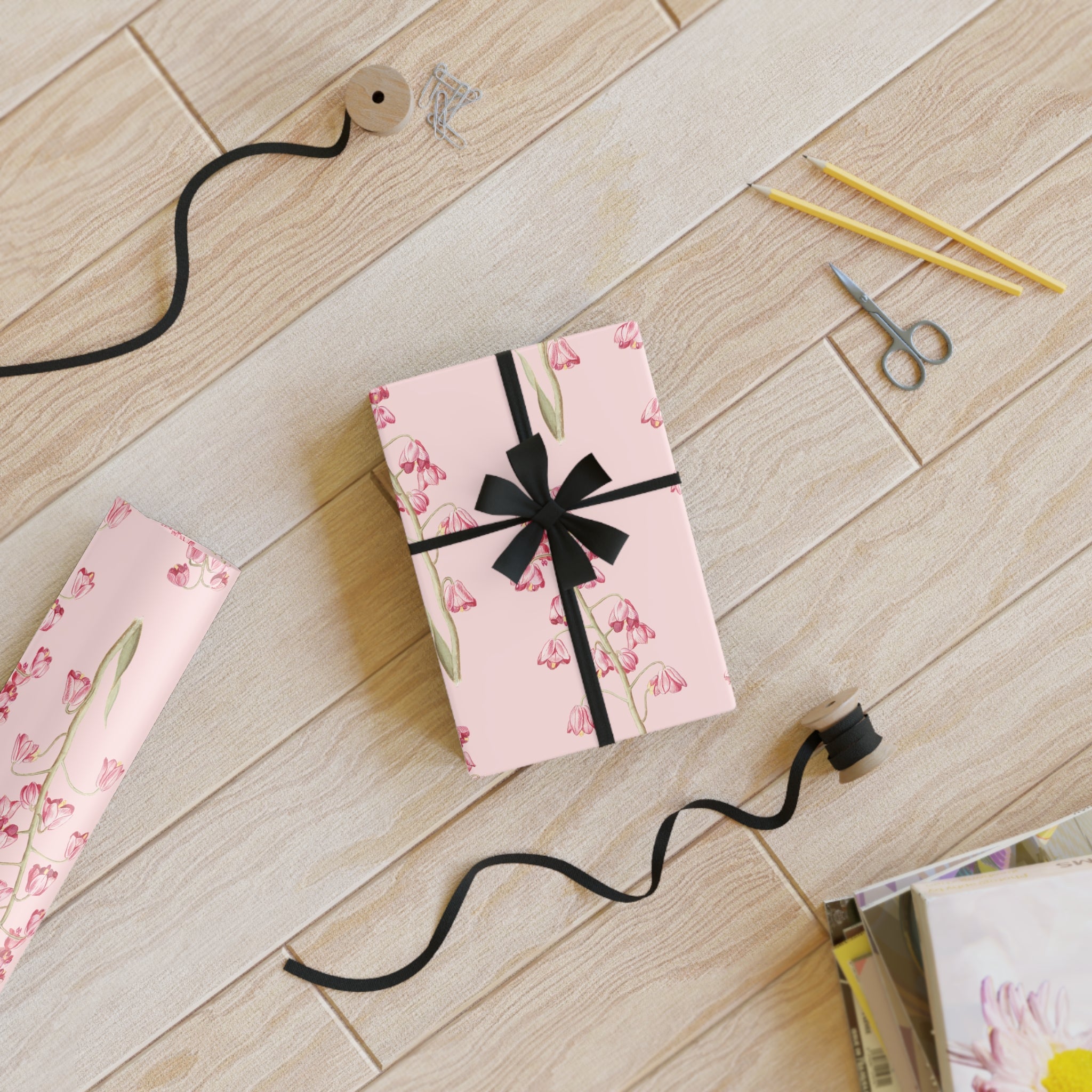 Pink Floral Gift Wrap Roll — Watercolor Tulip Wrapping Paper for Mother's Day & Spring Celebrations