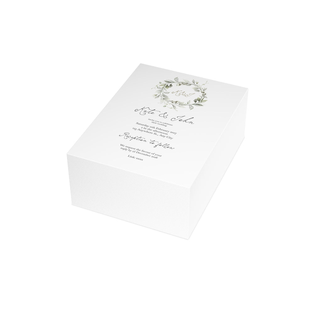 Muted Greenery Wedding Invitation | Customizable Photo Back Flat Card Pack (10, 30, 50 Count)