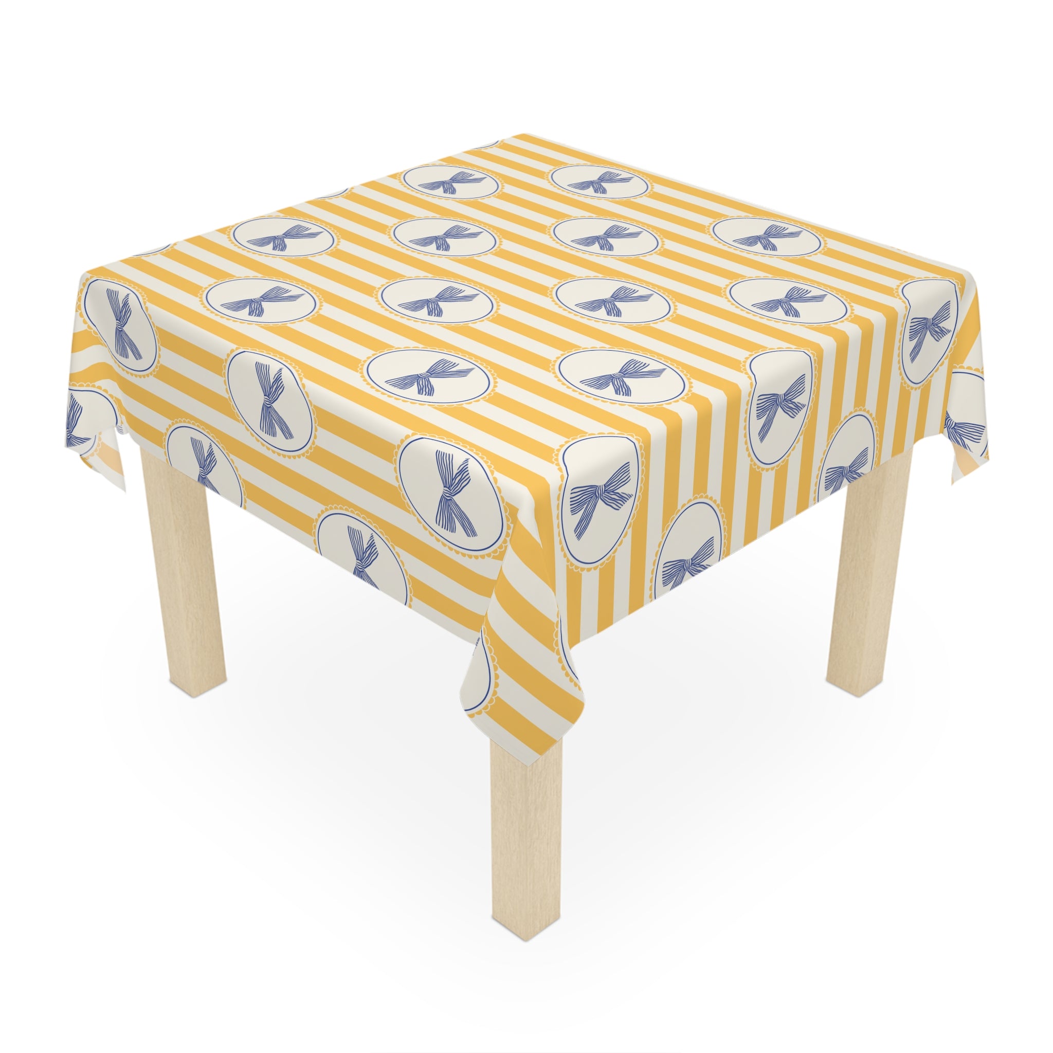 Striped Yellow Bow Tablecloth — Vintage-Inspired Decorative Table Cover for Tea Parties & Everyday Dining