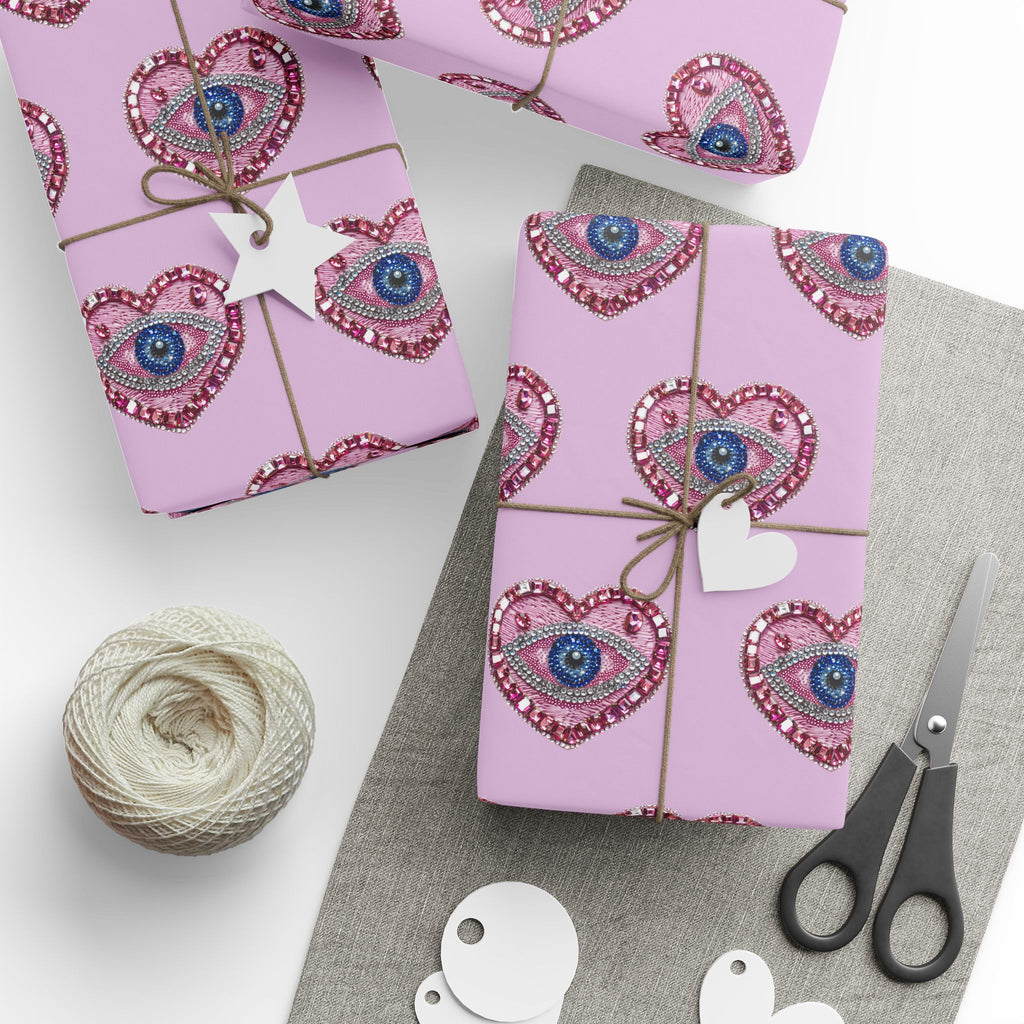 Peacock Heart Pattern Wrapping Paper — Pink Decorative Gift Wrap for Birthdays & Valentine’s