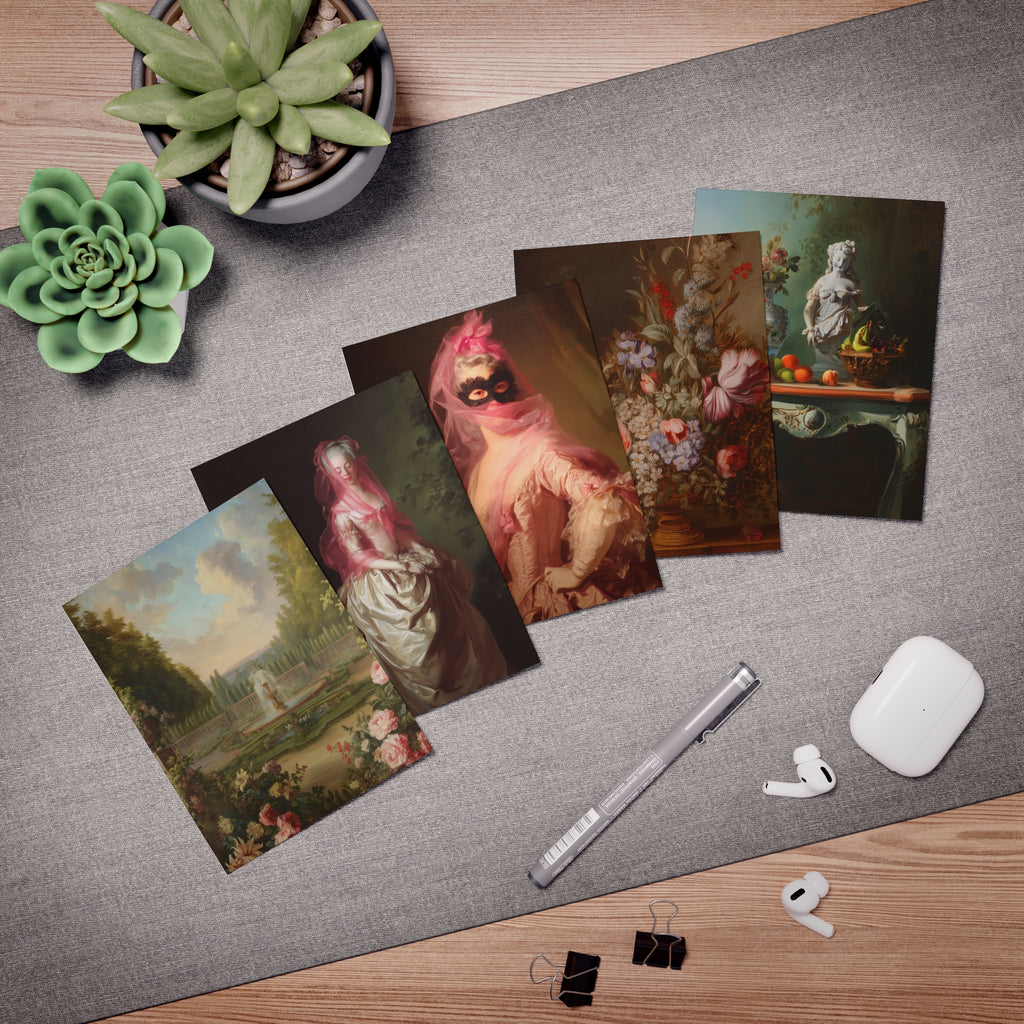 Vintage Floral & Rococo Art Greeting Cards (5-Pack)
