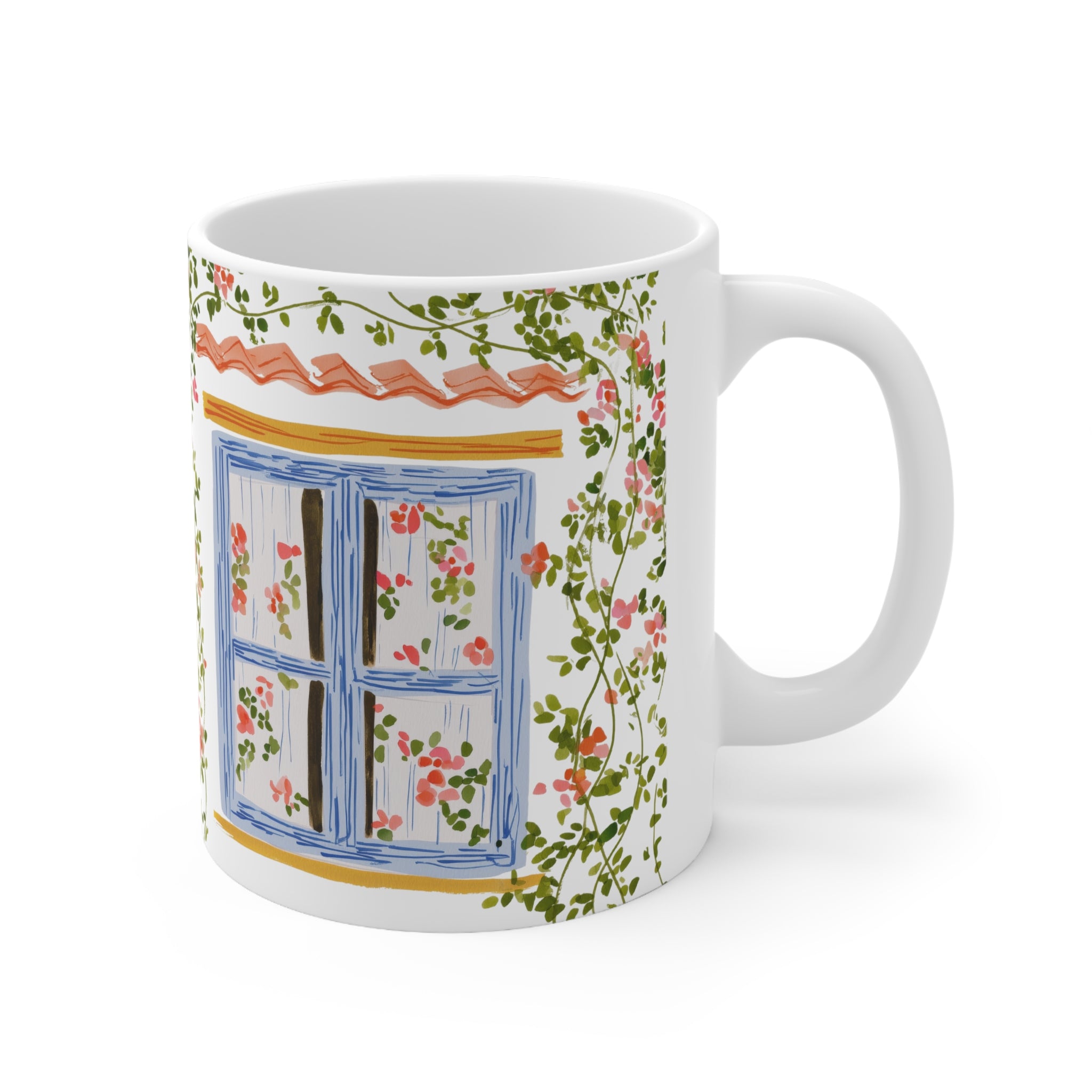 Floral Cottage Window Ceramic Mug — 11oz & 15oz