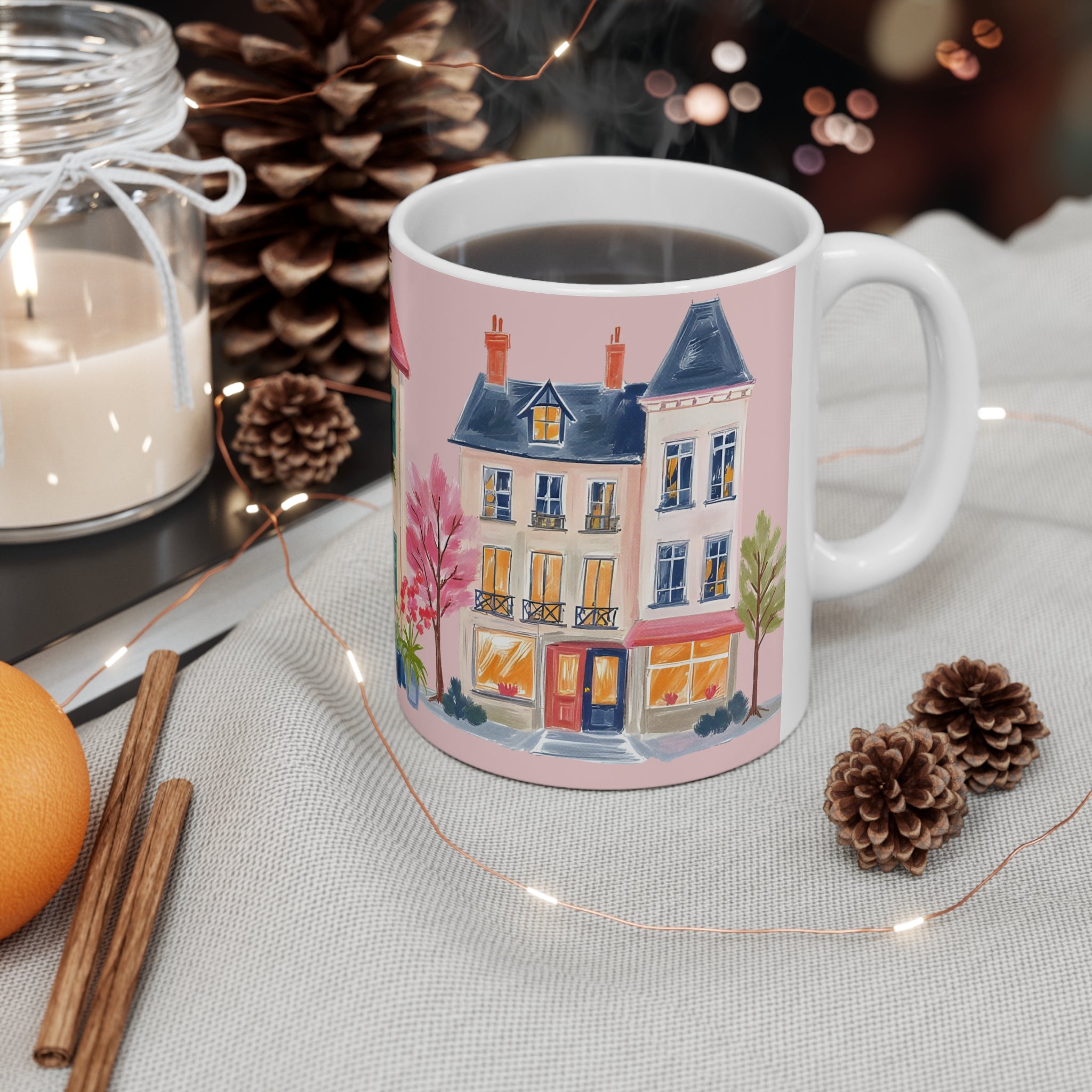 Mug — Pastel Parisian Houses Ceramic Coffee Cup (11oz & 15oz)