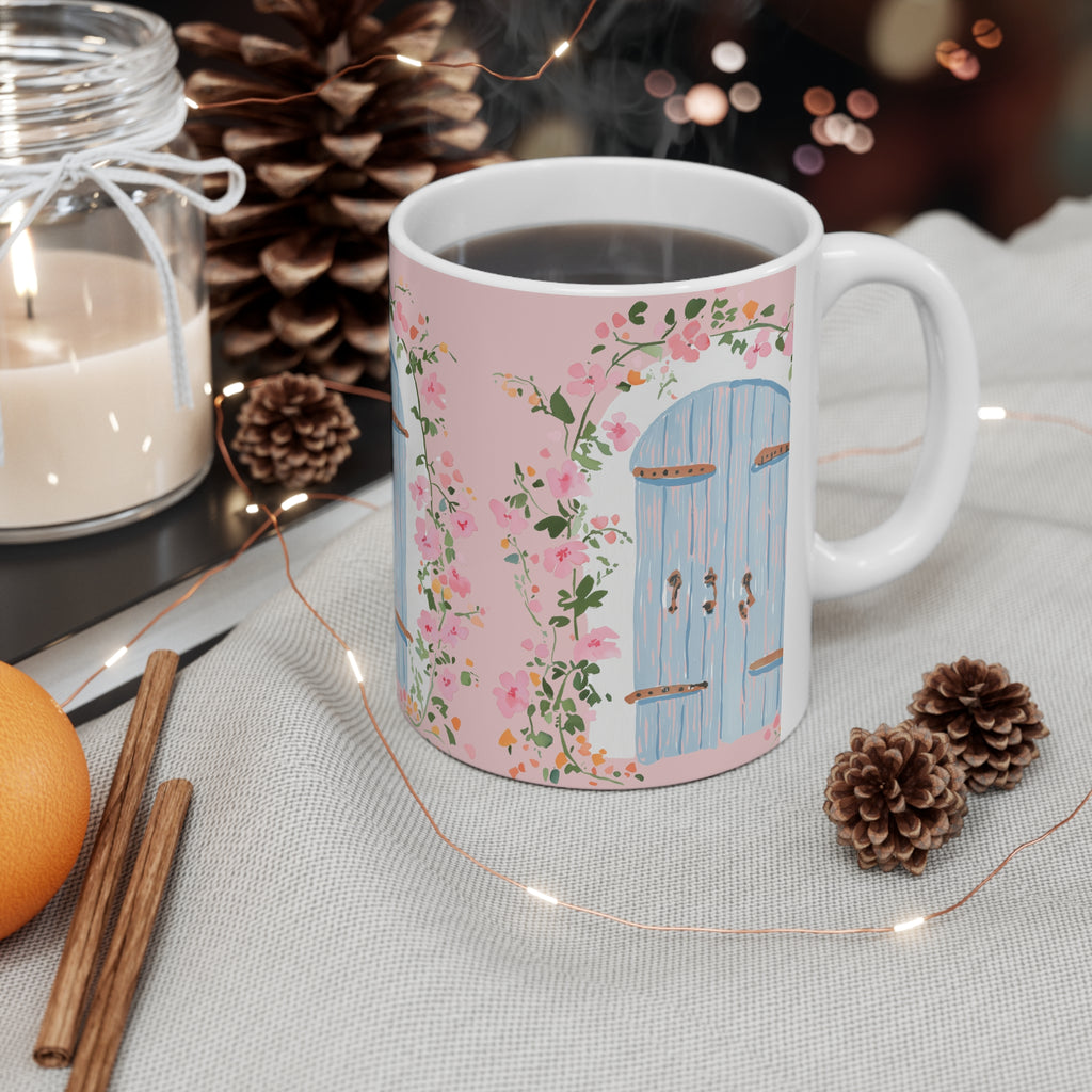 Floral Blue Door Ceramic Coffee Mug - 11oz & 15oz