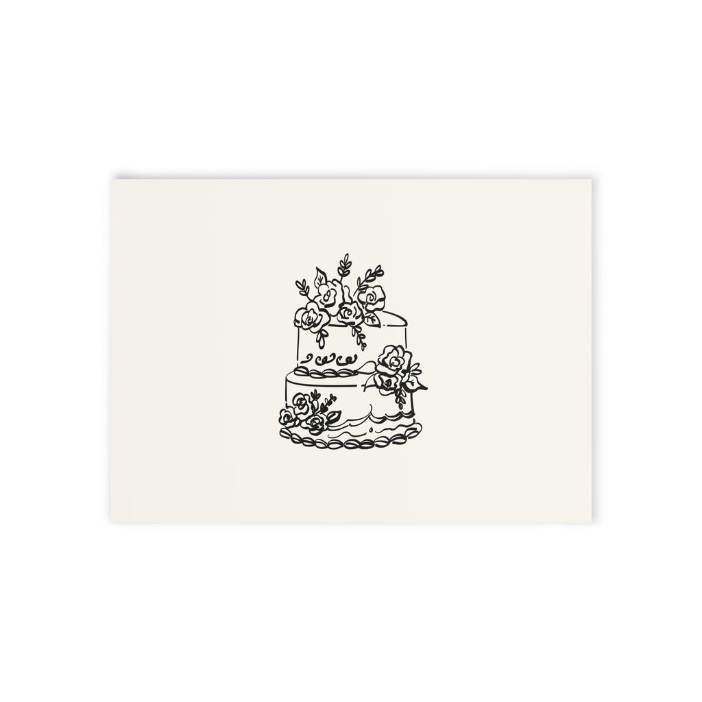 Minimalist Wedding Details Card – Two-Sided Holiday/Wedding Invitation with Floral Cake Illustration