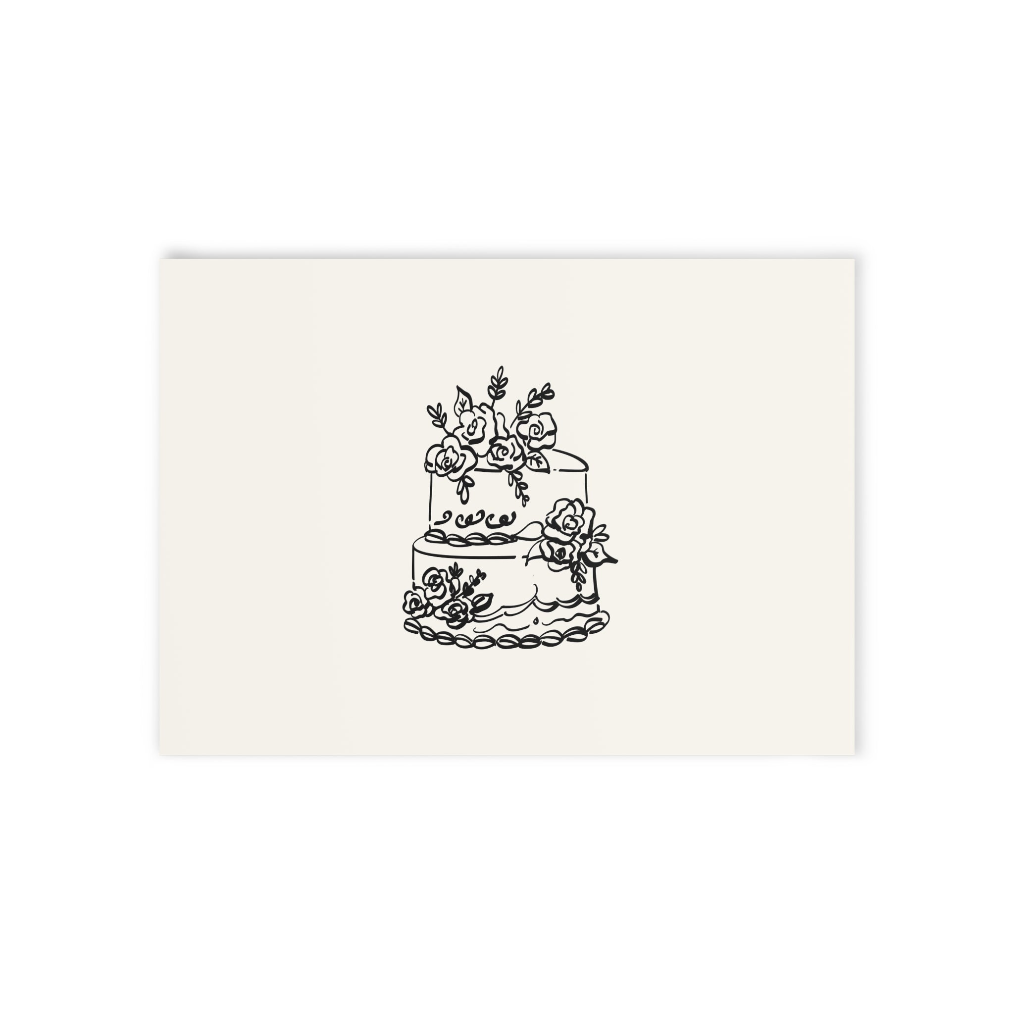 Minimalist Wedding Details Card – Two-Sided Holiday/Wedding Invitation with Floral Cake Illustration