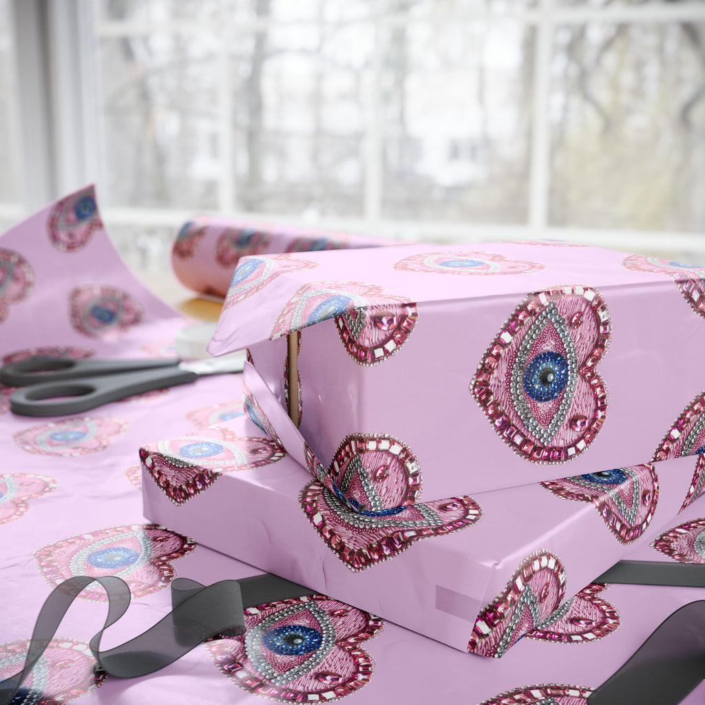 Peacock Heart Pattern Wrapping Paper — Pink Decorative Gift Wrap for Birthdays & Valentine’s