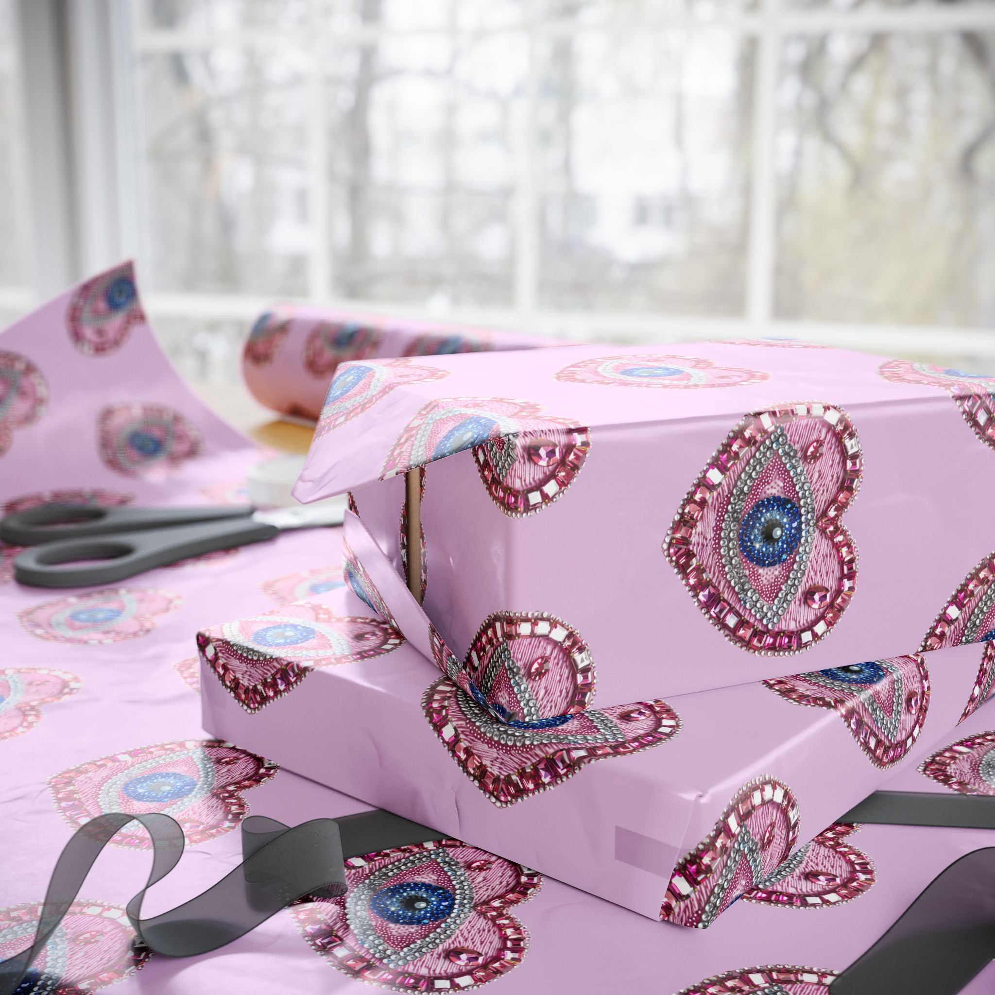 Peacock Heart Pattern Wrapping Paper — Pink Decorative Gift Wrap for Birthdays & Valentine’s