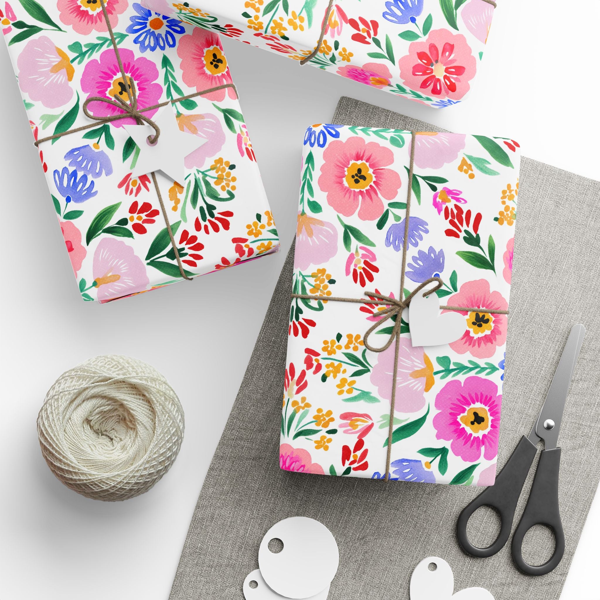 Floral Spring Gift Wrapping Paper — Pink Watercolor Flowers Pattern