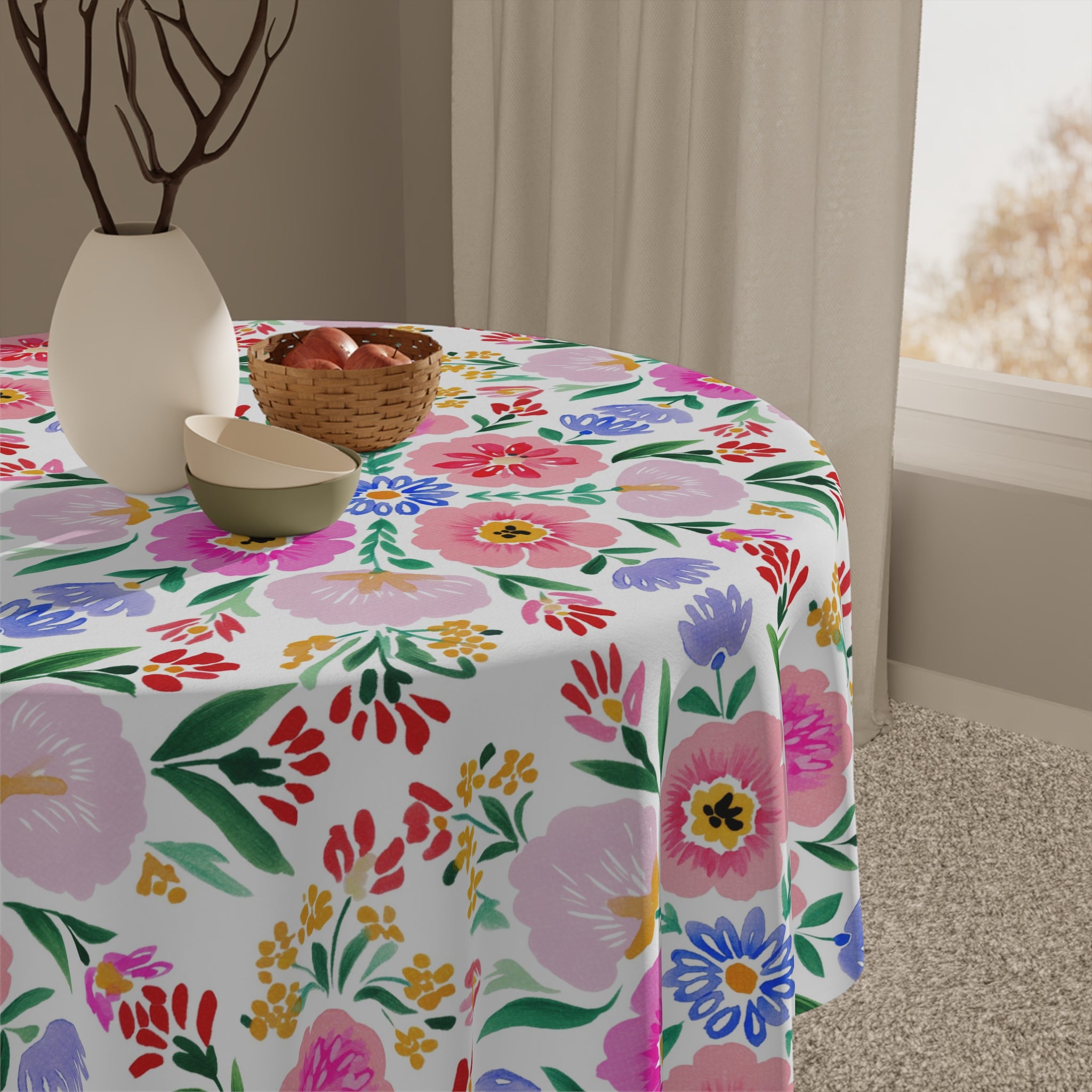 Floral Picnic Tablecloth — Pink Watercolor Flower Pattern for Spring & Summer
