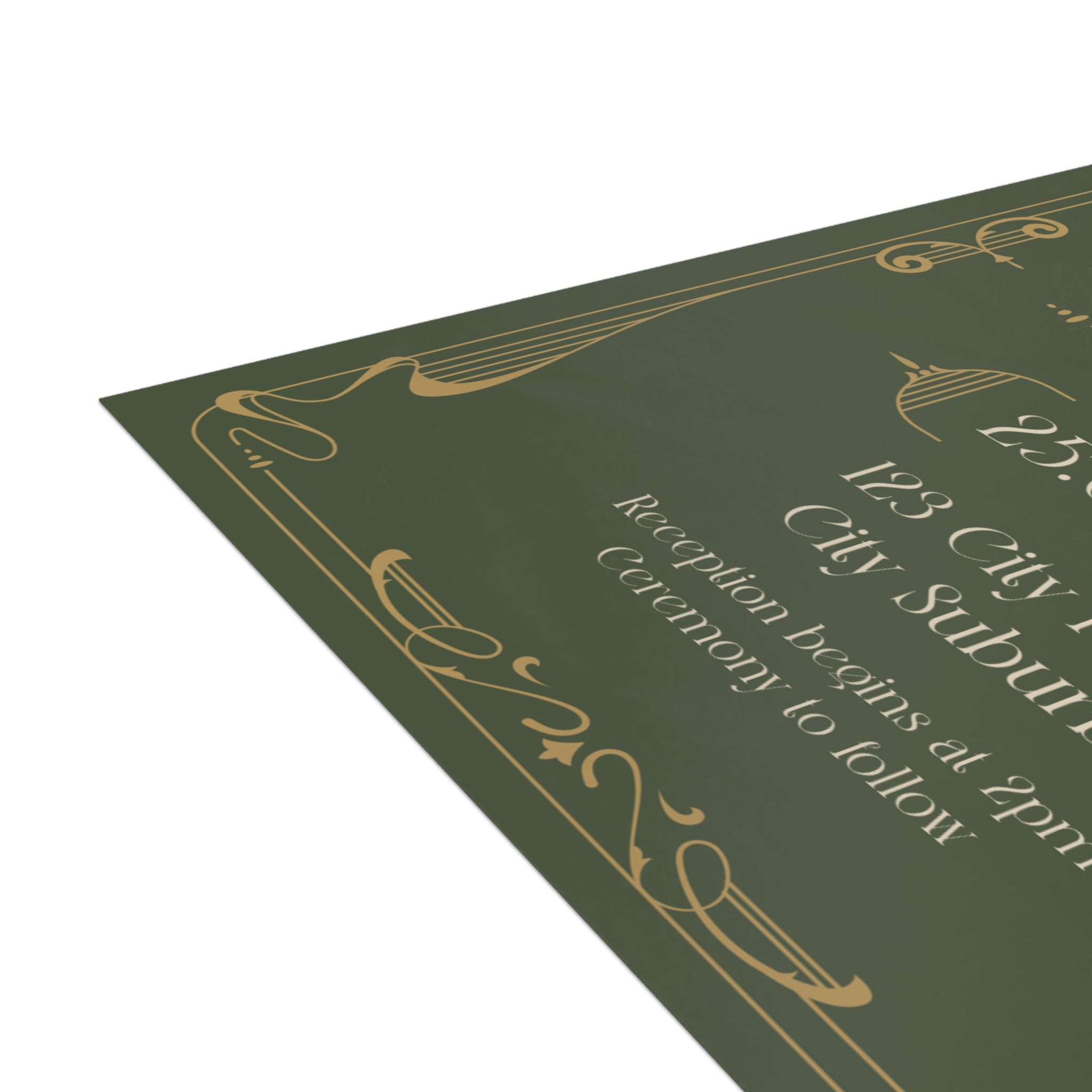 Green Art Nouveau Wedding Invitation | Customizable Flat Card Pack (10, 30, 50 Count)