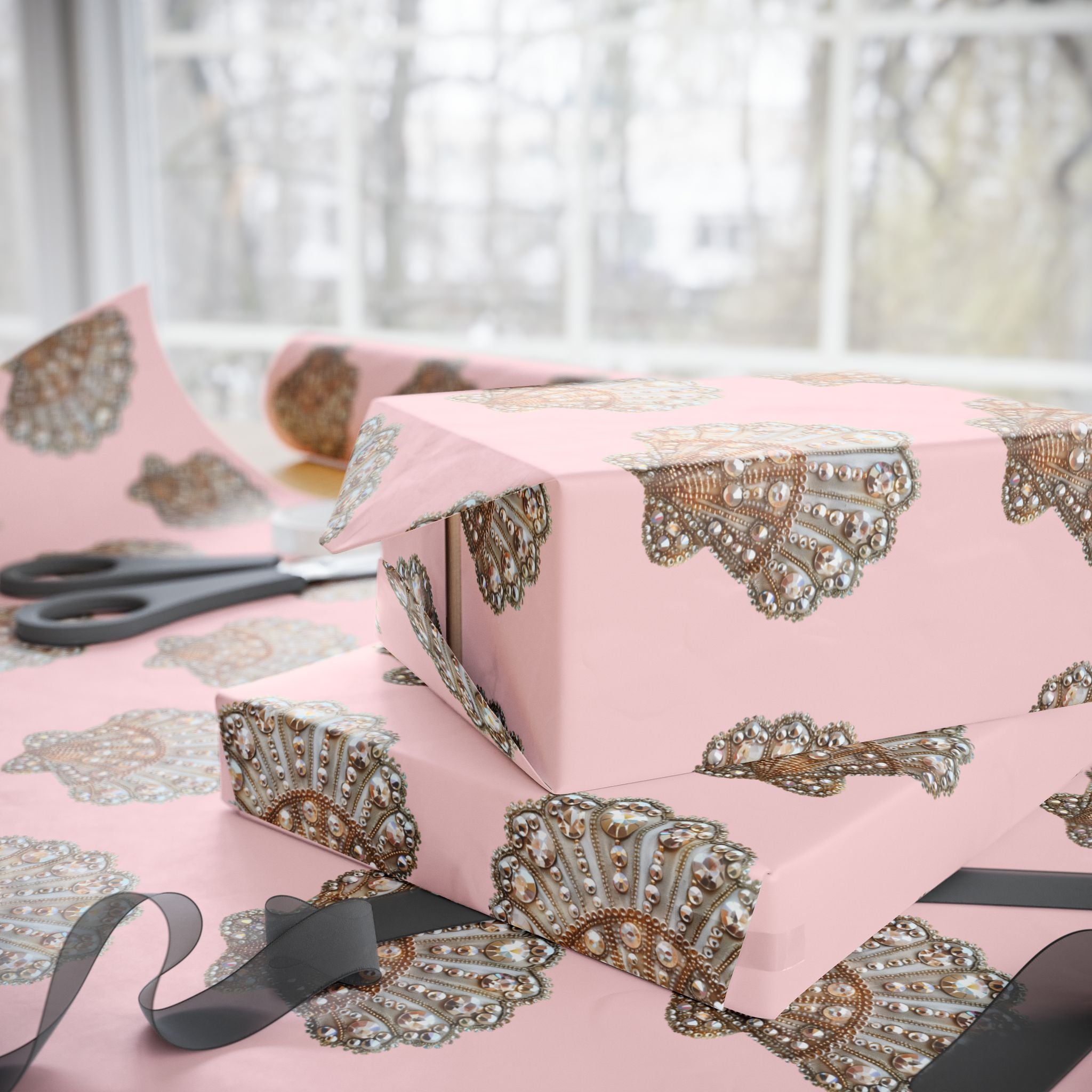 Shell Pattern Wrapping Paper — Pink Seashell Gift Wrap for Beach, Bridal & Baby Shower