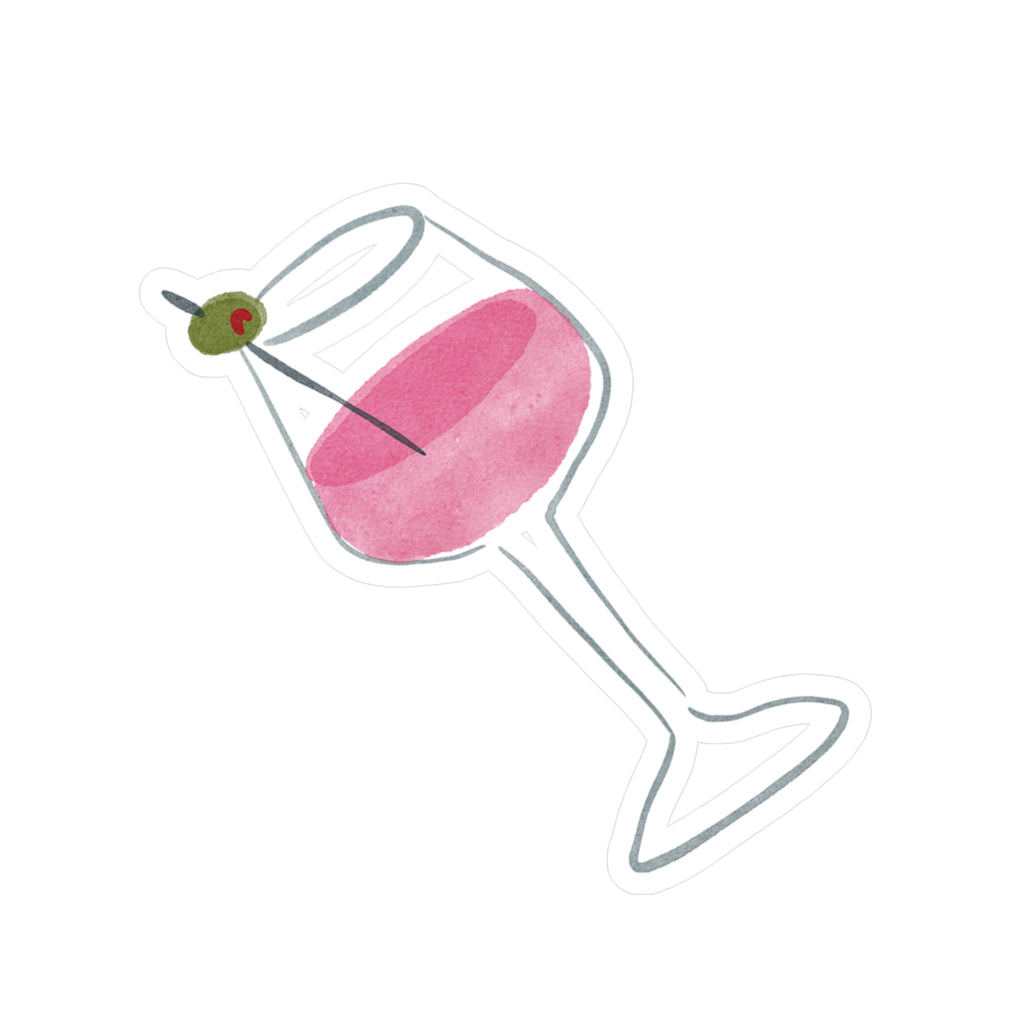Wine Glass Vinyl Sticker — Kiss-Cut Cocktail Decal (Olive Accent)