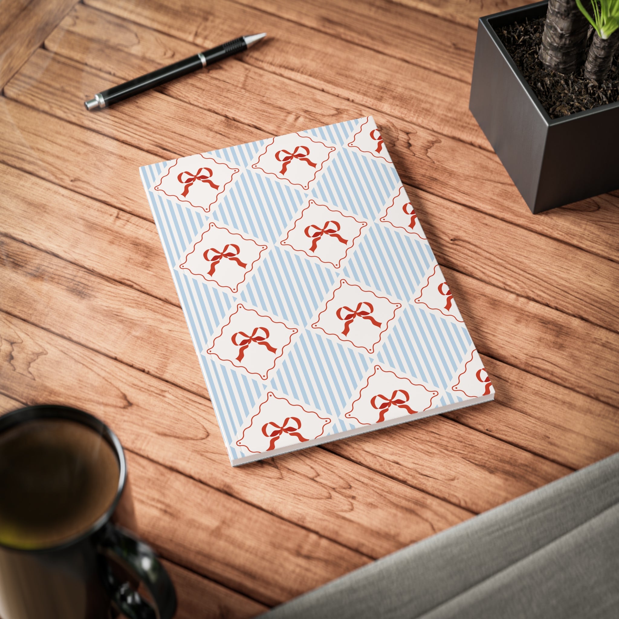 Ribbon Pattern Notebook A5 | Bow Tile Softcover Journal