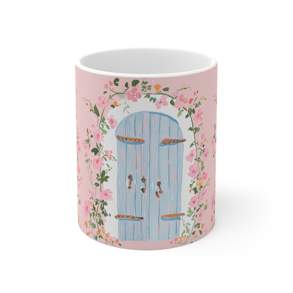 Floral Blue Door Ceramic Coffee Mug - 11oz & 15oz