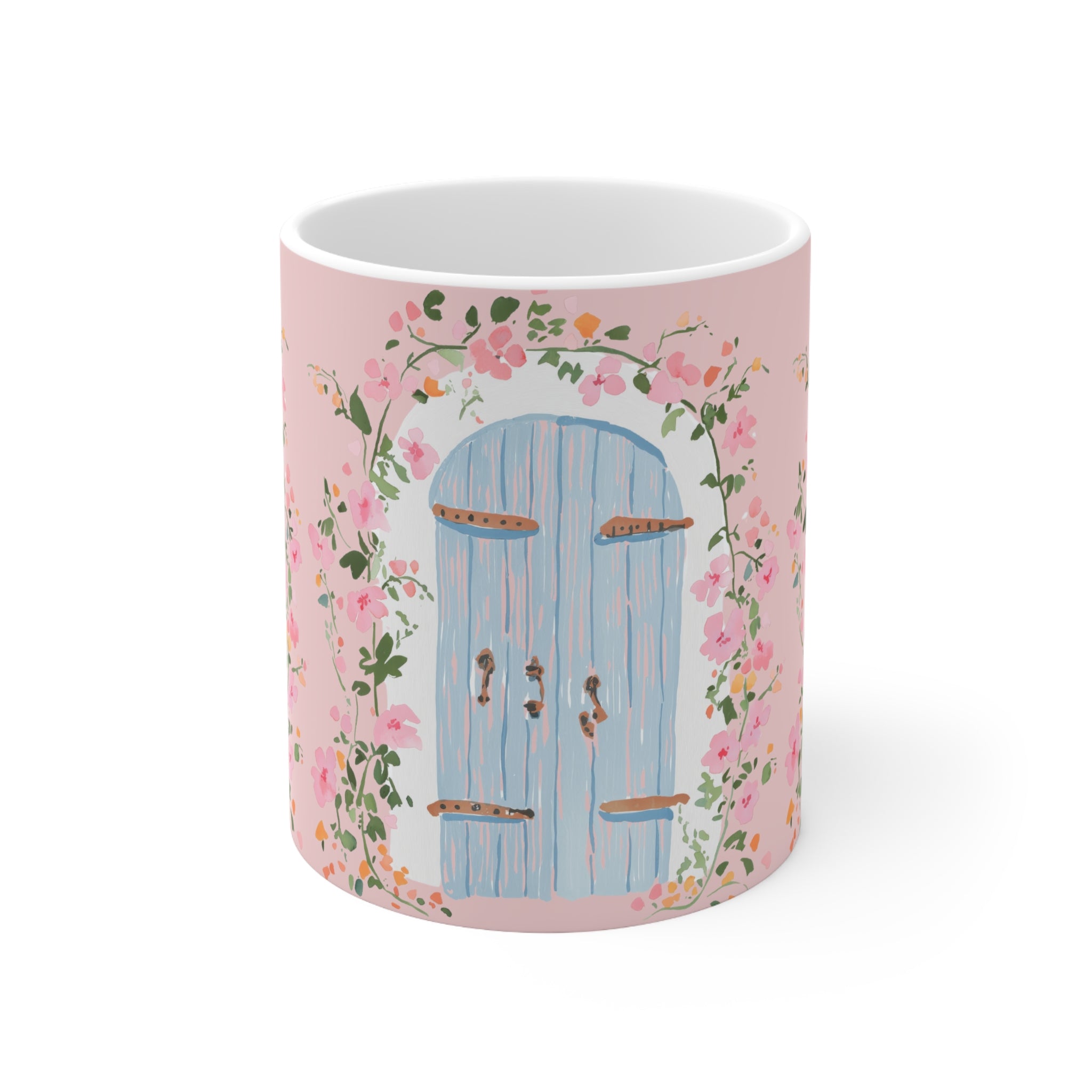 Floral Blue Door Ceramic Coffee Mug - 11oz & 15oz