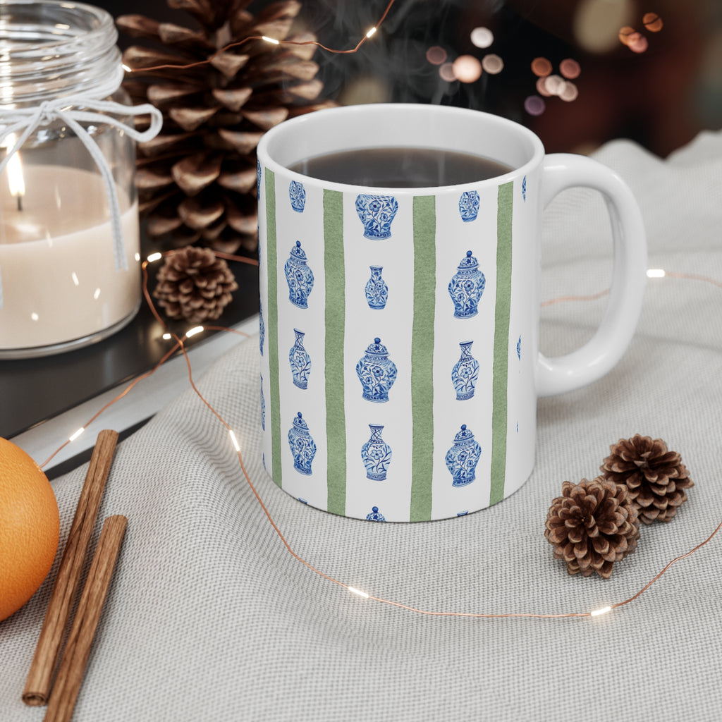Blue Ginger Jar Pattern Ceramic Coffee Mug — 11oz & 15oz