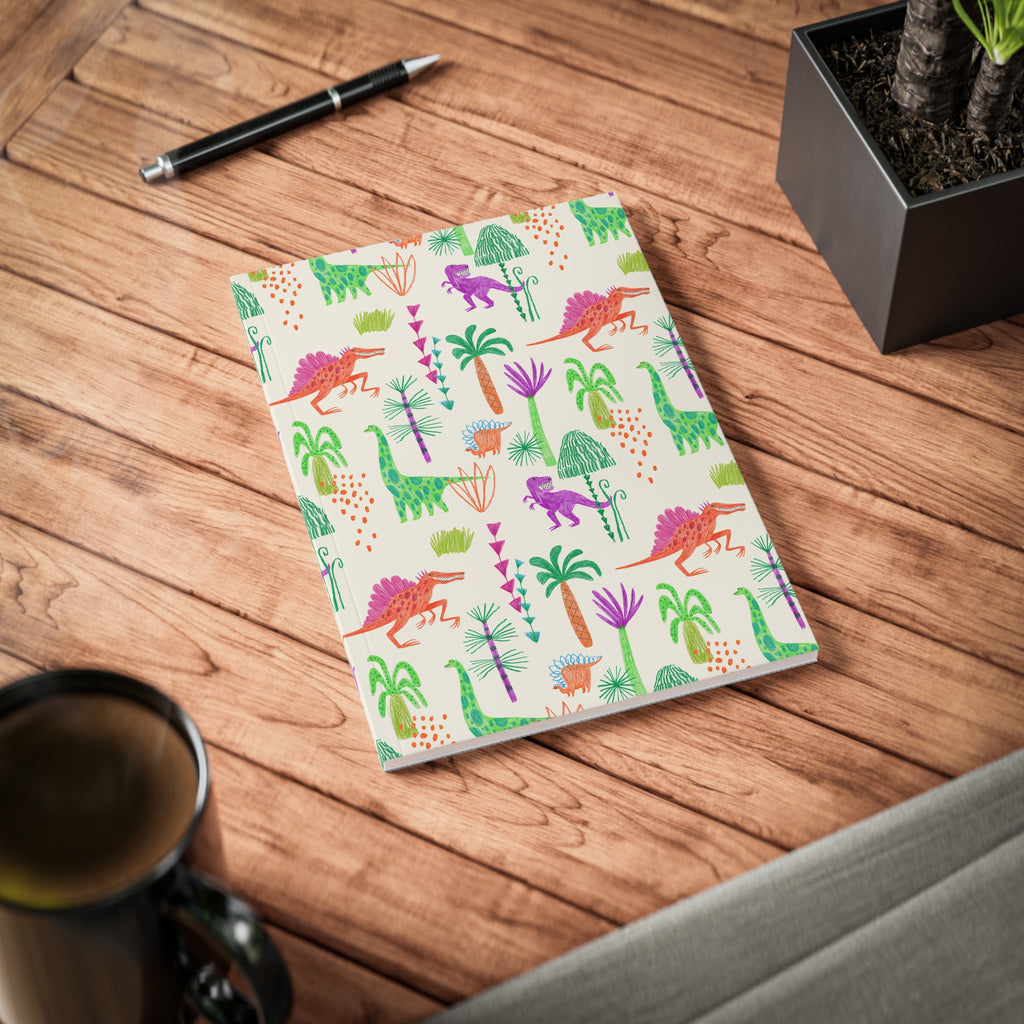 Dinosaur Pattern A5 Softcover Notebook — Colorful Dino Jungle Journal