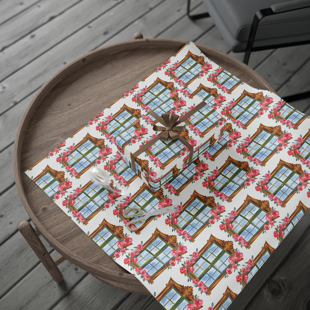 Floral Window Wrapping Paper – Vintage Rose Garland Gift Wrap