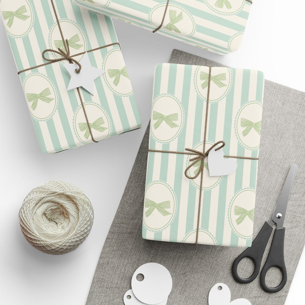 Bow Wrapping Paper | Pastel Green Stripe Gift Wrap