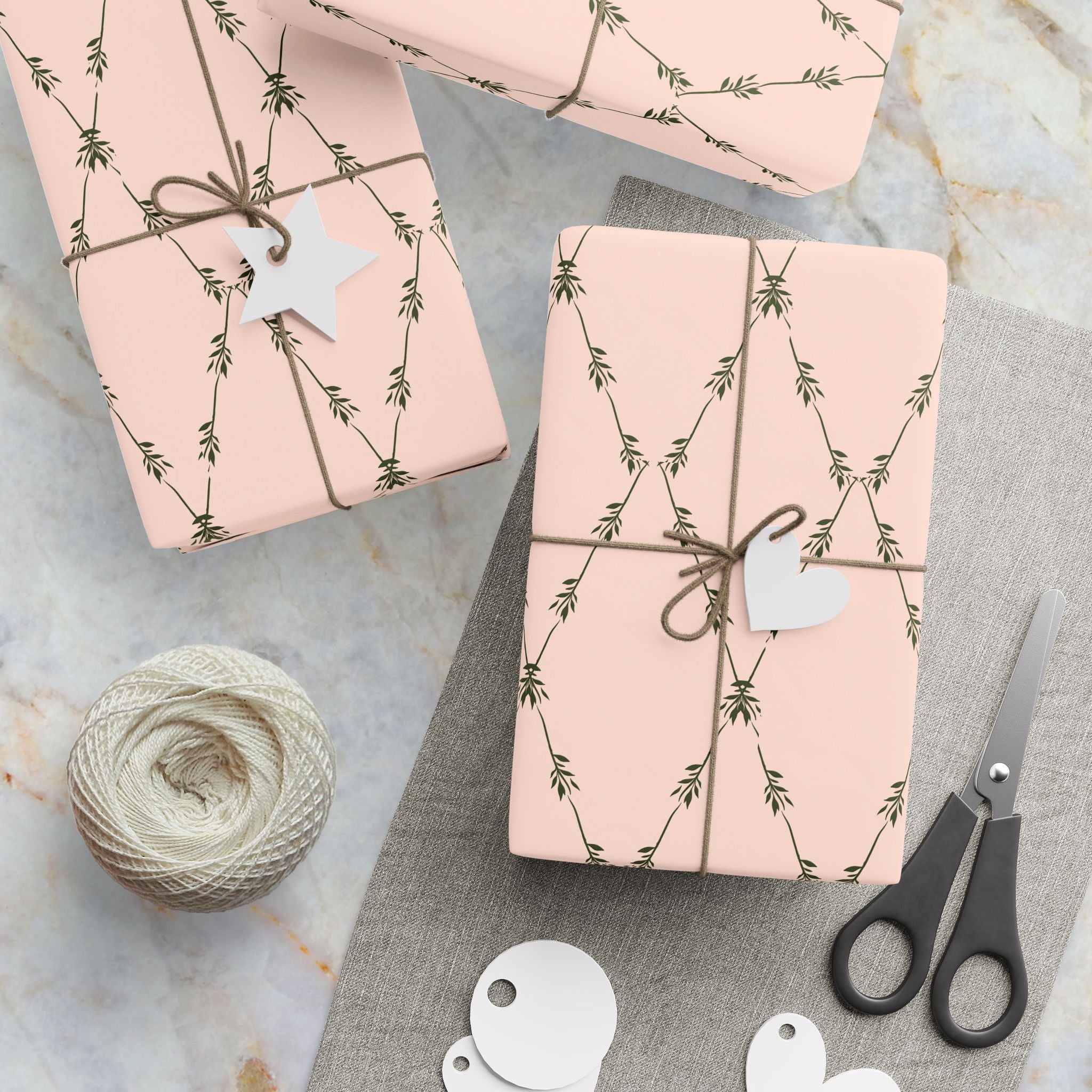 Floral Lattice Wrapping Paper Roll — Blush Pink Botanical Gift Wrap