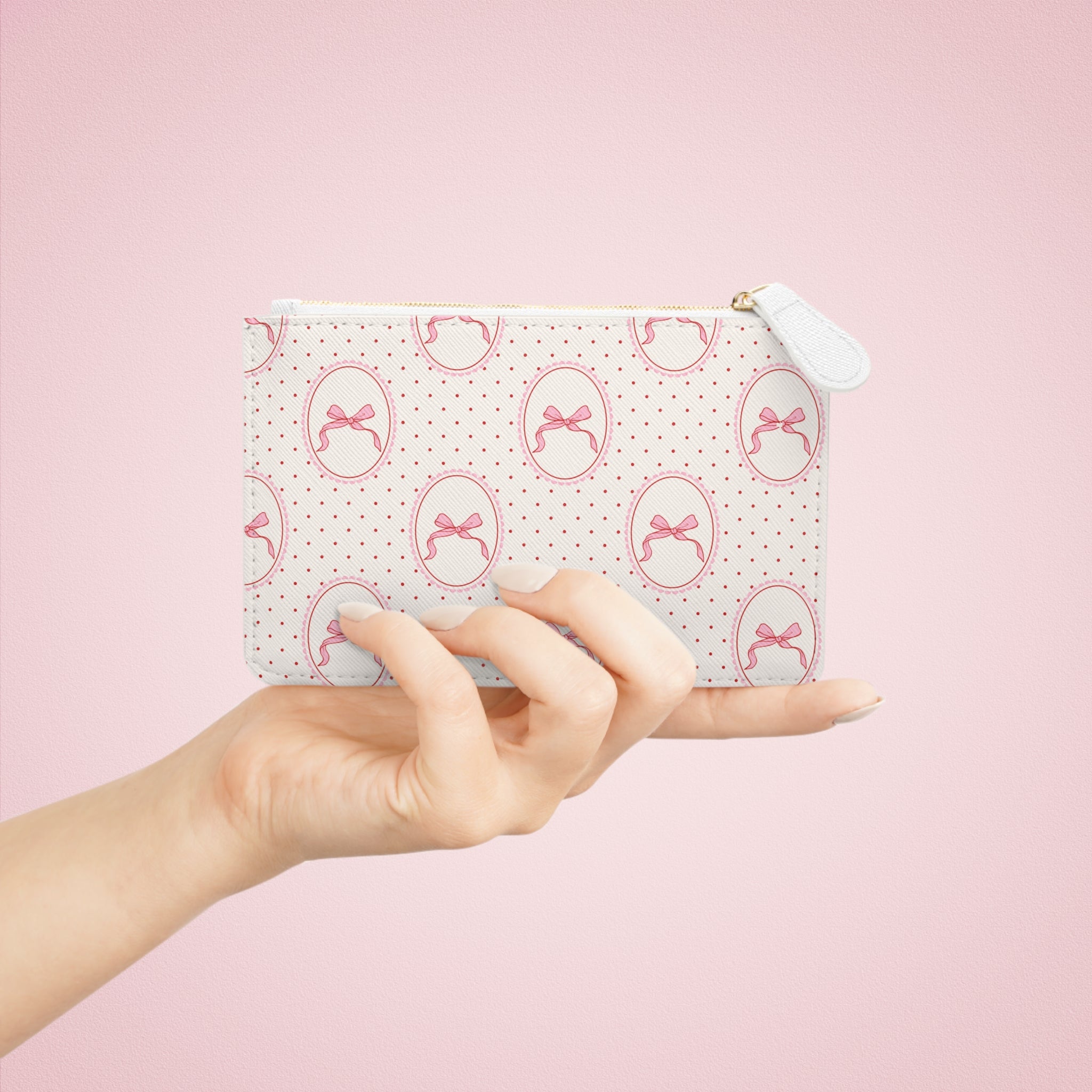 Mini Clutch — Pink Ribbon Cameo Pattern Cosmetic Pouch