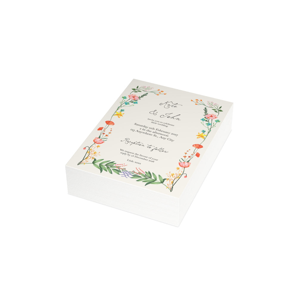 Colorful Botanical Wedding Invitation | Customizable Flat Card Pack (10, 30, 50 Count)