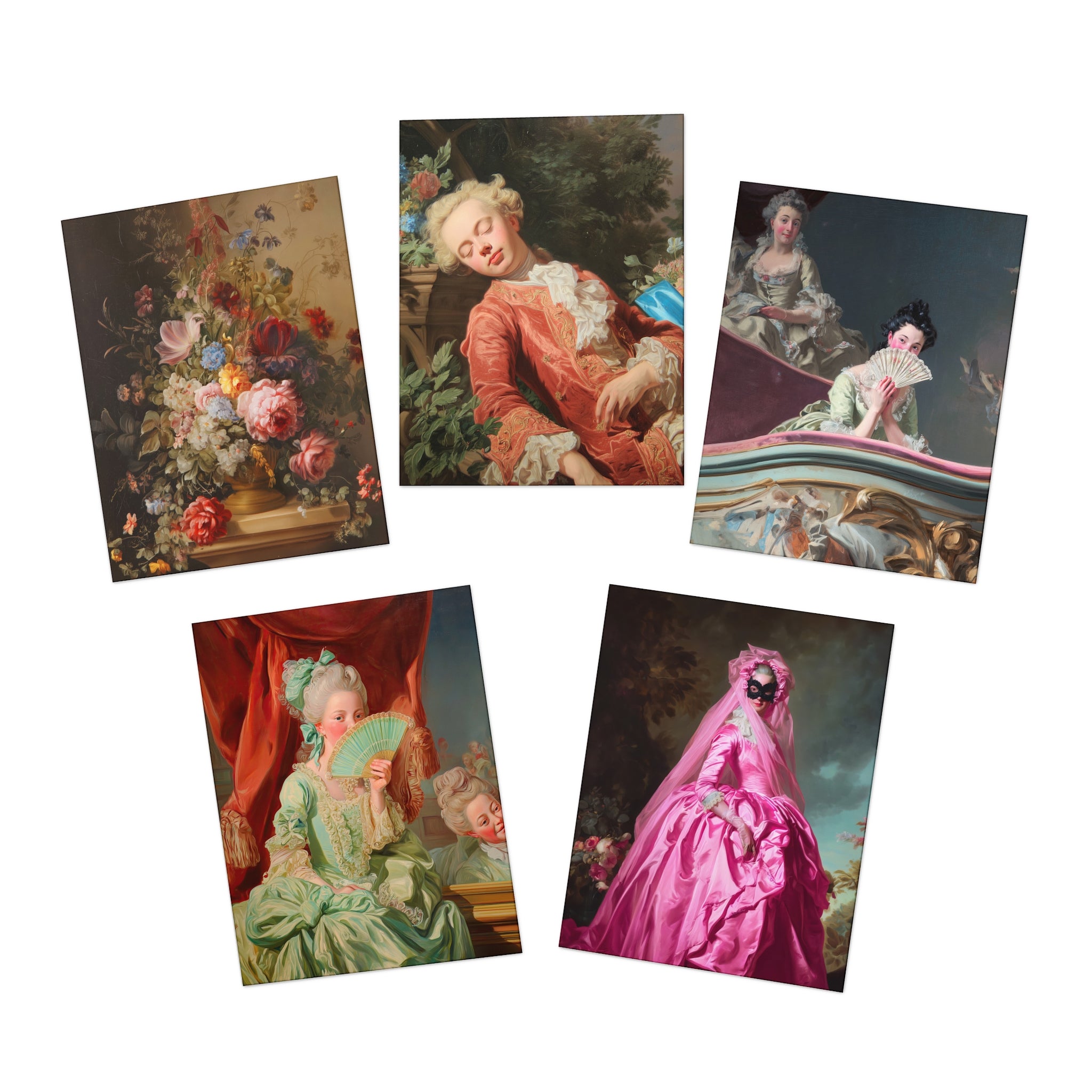 Vintage Rococo Art Greeting Cards — 5-Pack Blank Note Cards