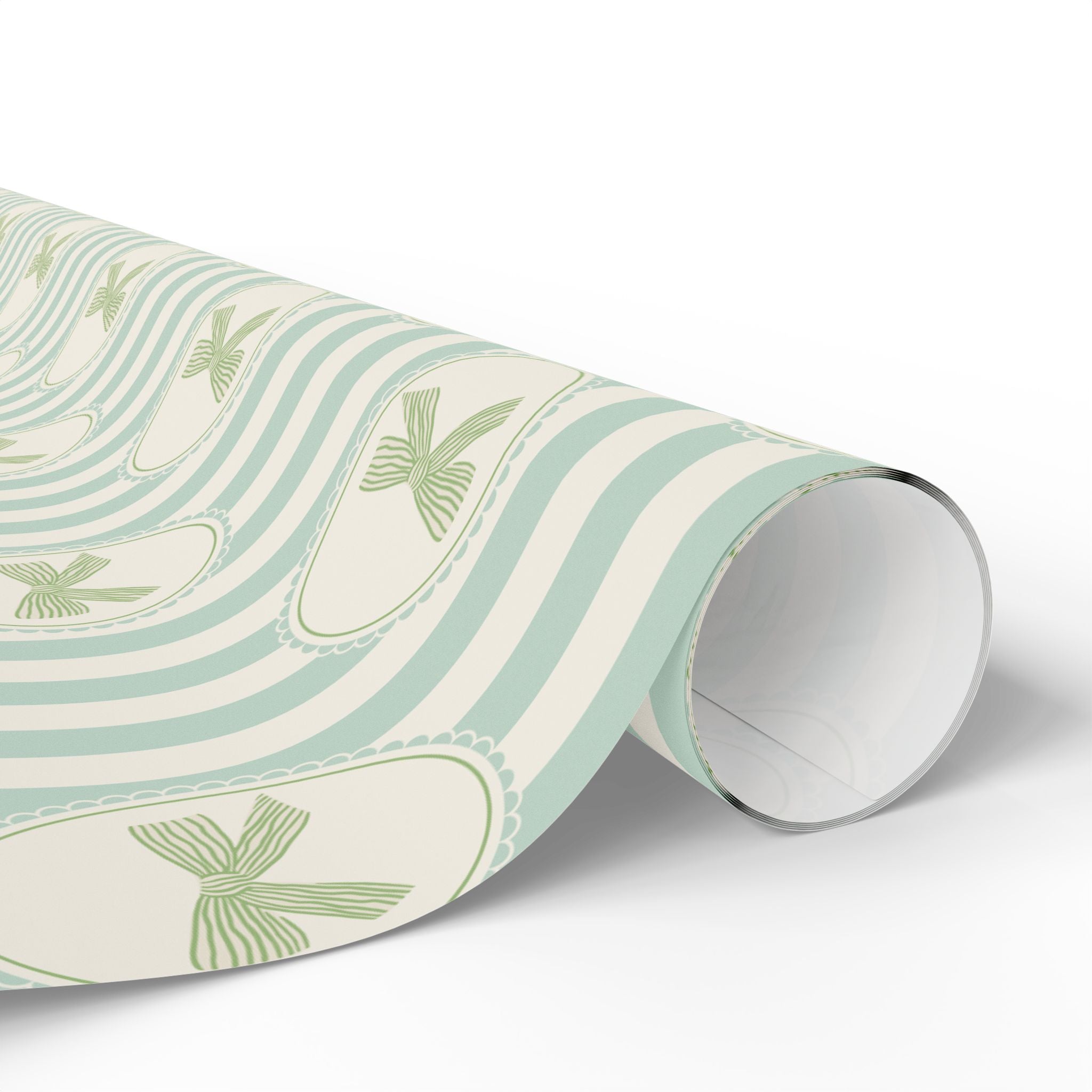 Bow Wrapping Paper | Pastel Green Stripe Gift Wrap