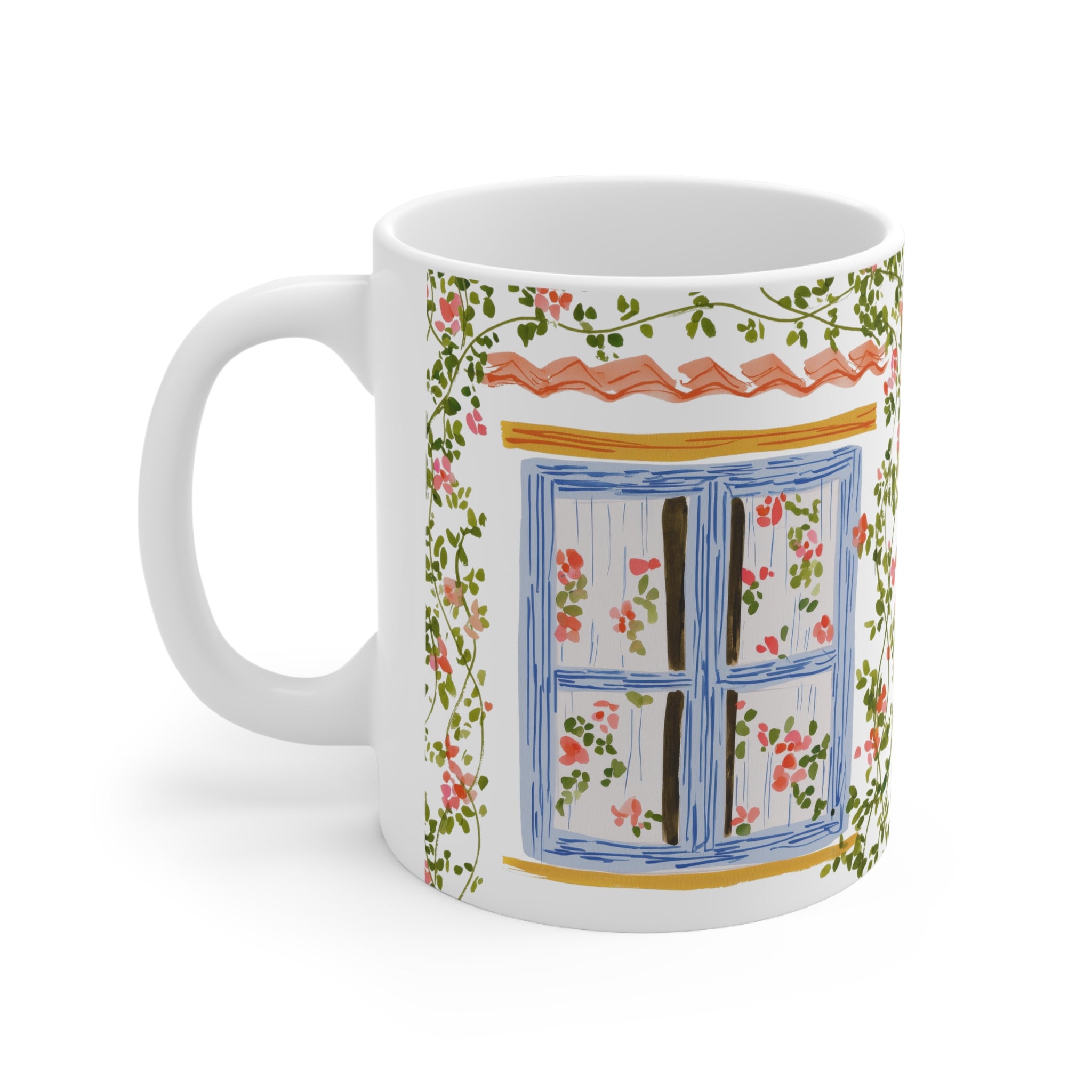 Floral Cottage Window Ceramic Mug — 11oz & 15oz