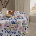 Floral Folk Art Tablecloth — Pink & Blue Garden Pattern