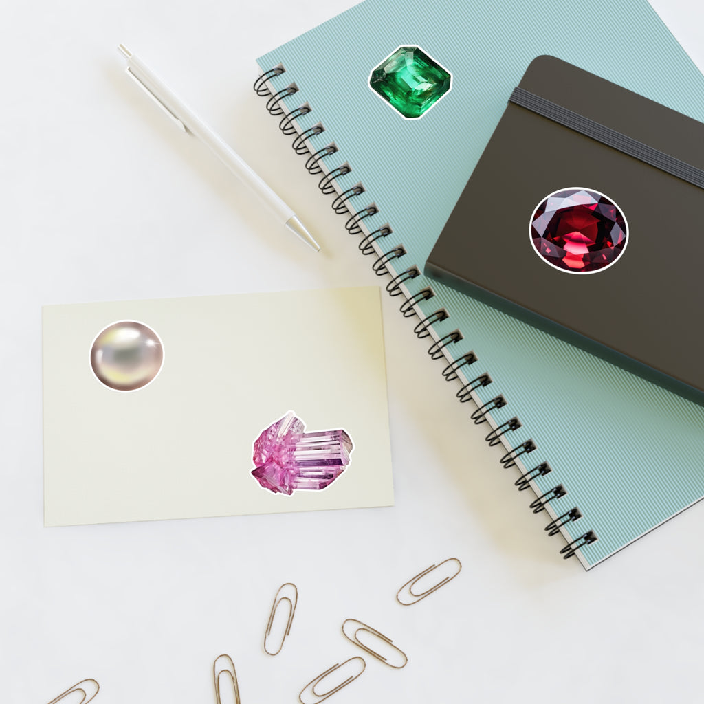Gemstone Sticker Sheets — Pearl, Emerald, Ruby & Crystal Decorative Stickers