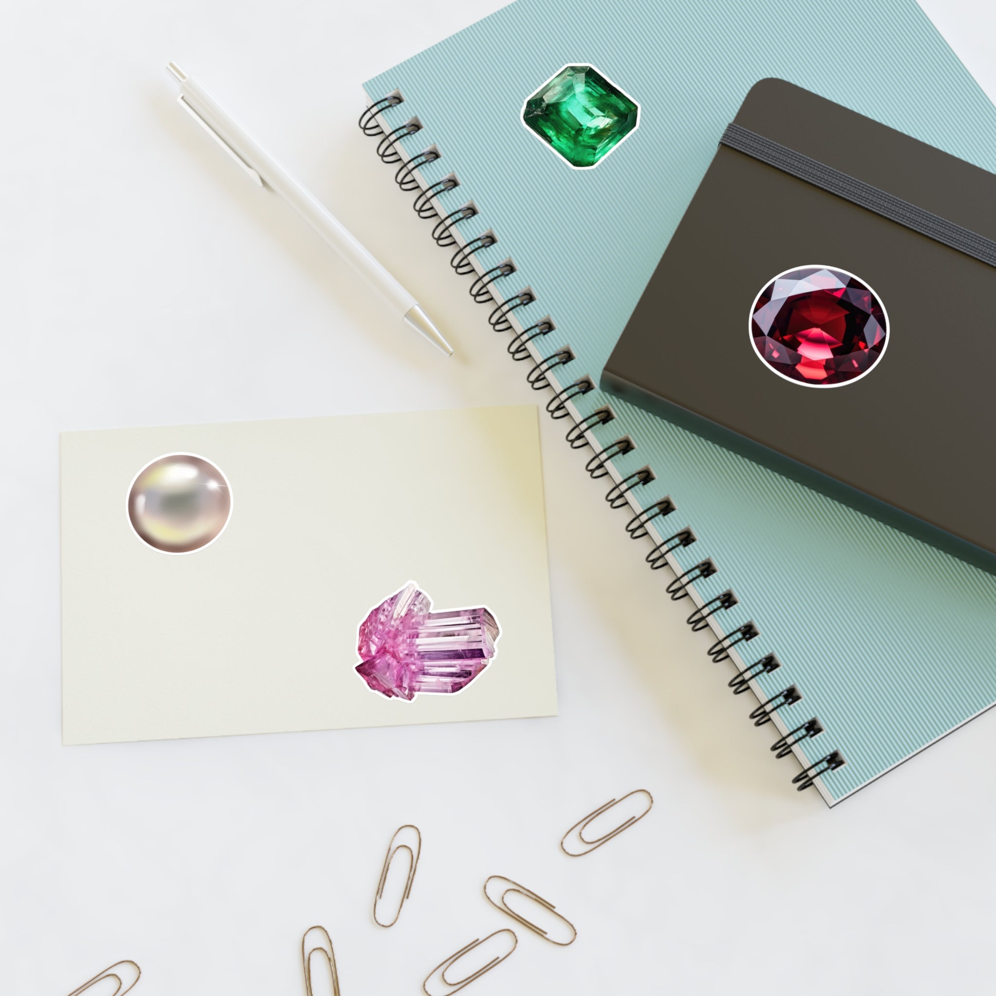 Gemstone Sticker Sheets — Pearl, Emerald, Ruby & Crystal Decorative Stickers