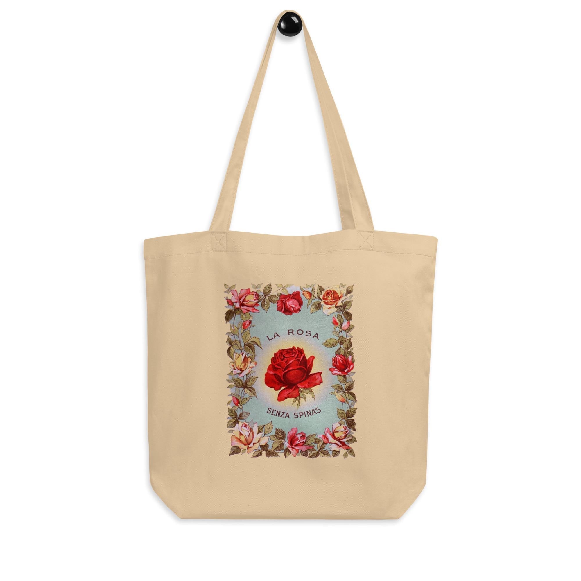 Vintage Rose Botanical Canvas Tote Bag – Cottagecore Market Tote