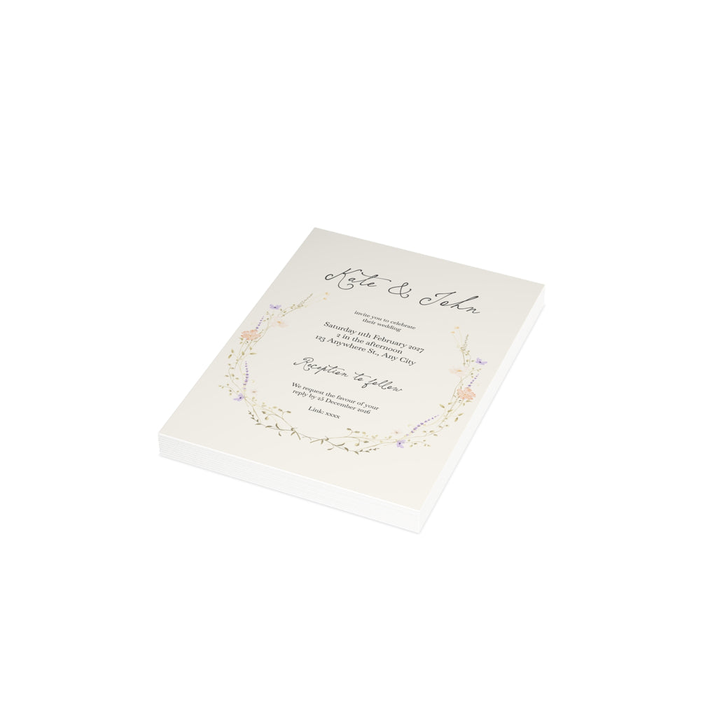 Customizable Romantic Botanical Wedding Invitation Pack (10, 30, or 50 Count) - Envelopes included