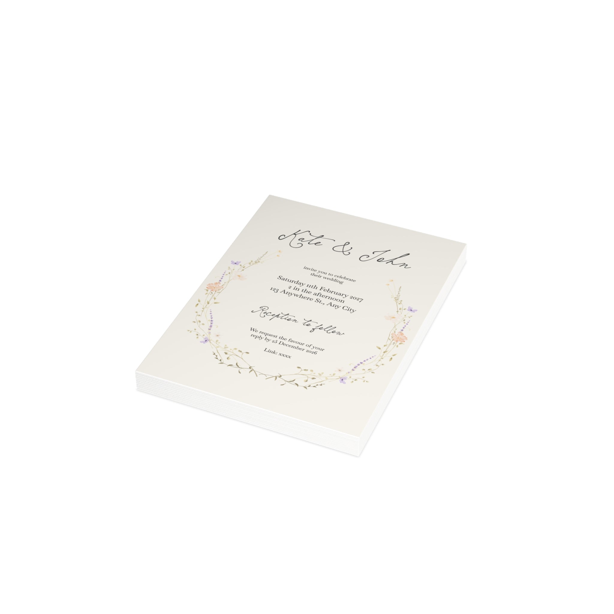 Customizable Romantic Botanical Wedding Invitation Pack (10, 30, or 50 Count) - Envelopes included