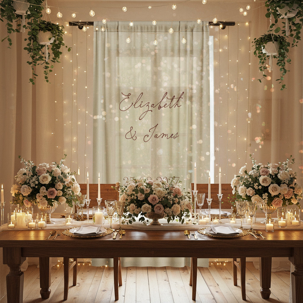 Personalized Sheer Curtain — Custom Names & Date (e.g., “Elizabeth & James 25-08-2027”)