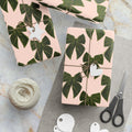 Botanical Leaf Wrapping Paper Roll — Pink & Green Tropical Gift Wrap