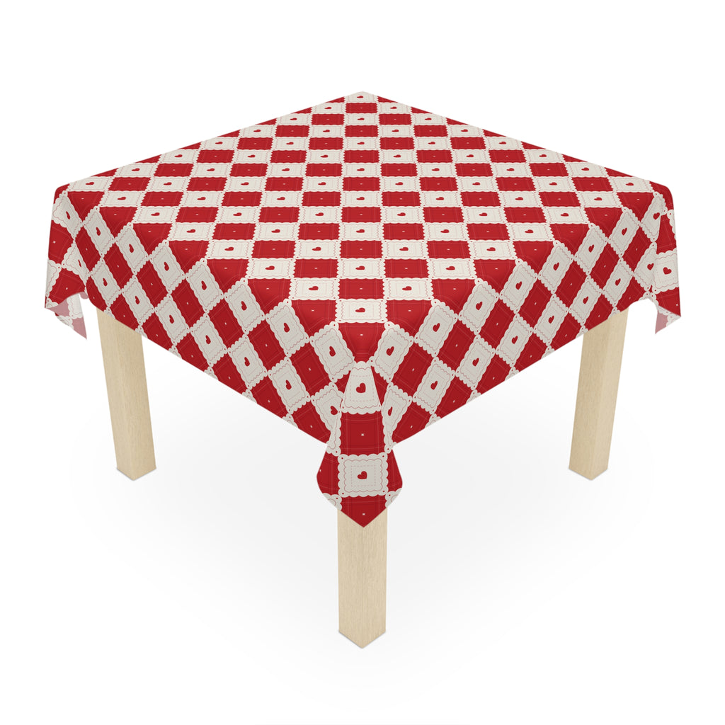 Red Diamond Check Tablecloth — Retro Picnic Plaid Table Cover
