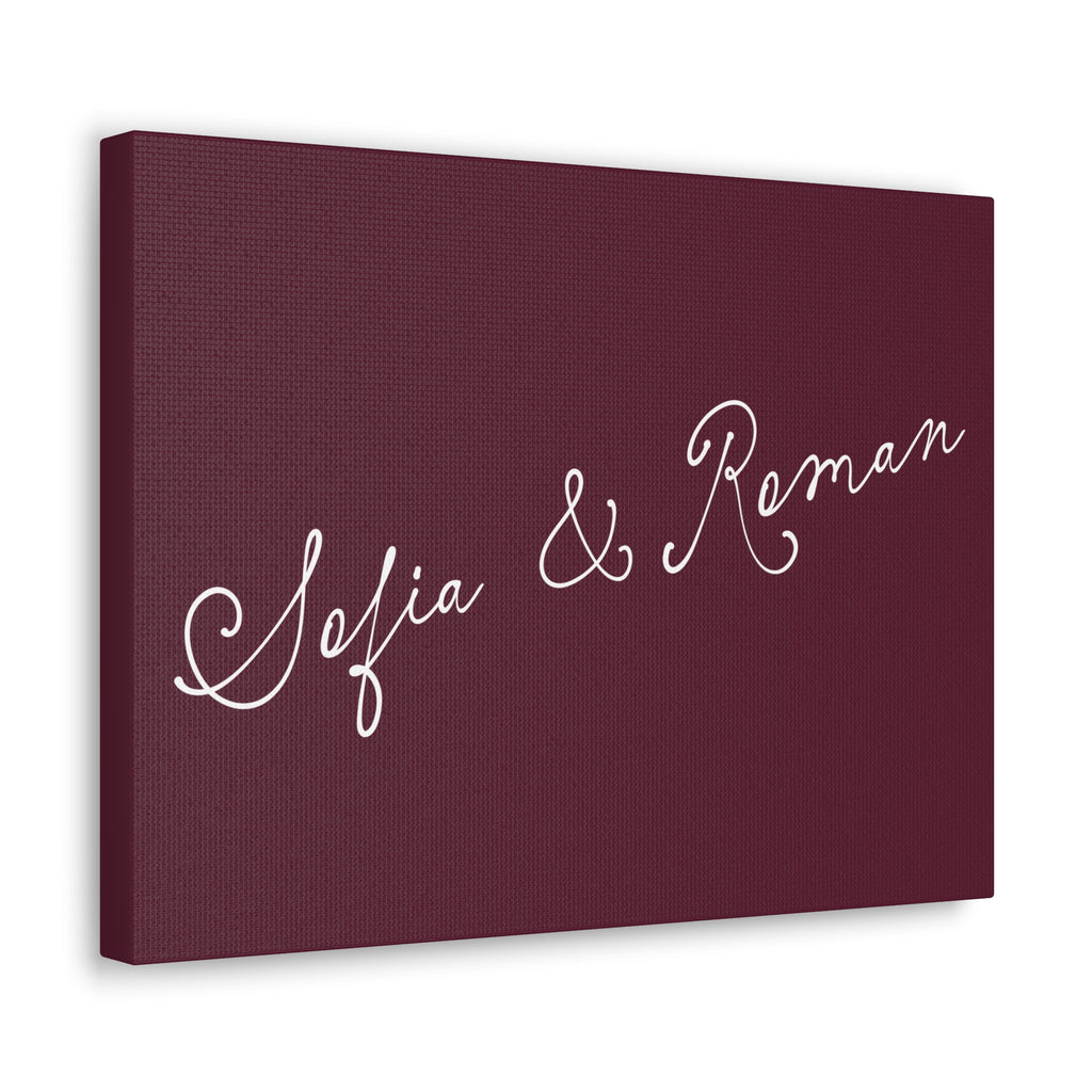 Custom text canvas wedding sign - deep burgundy