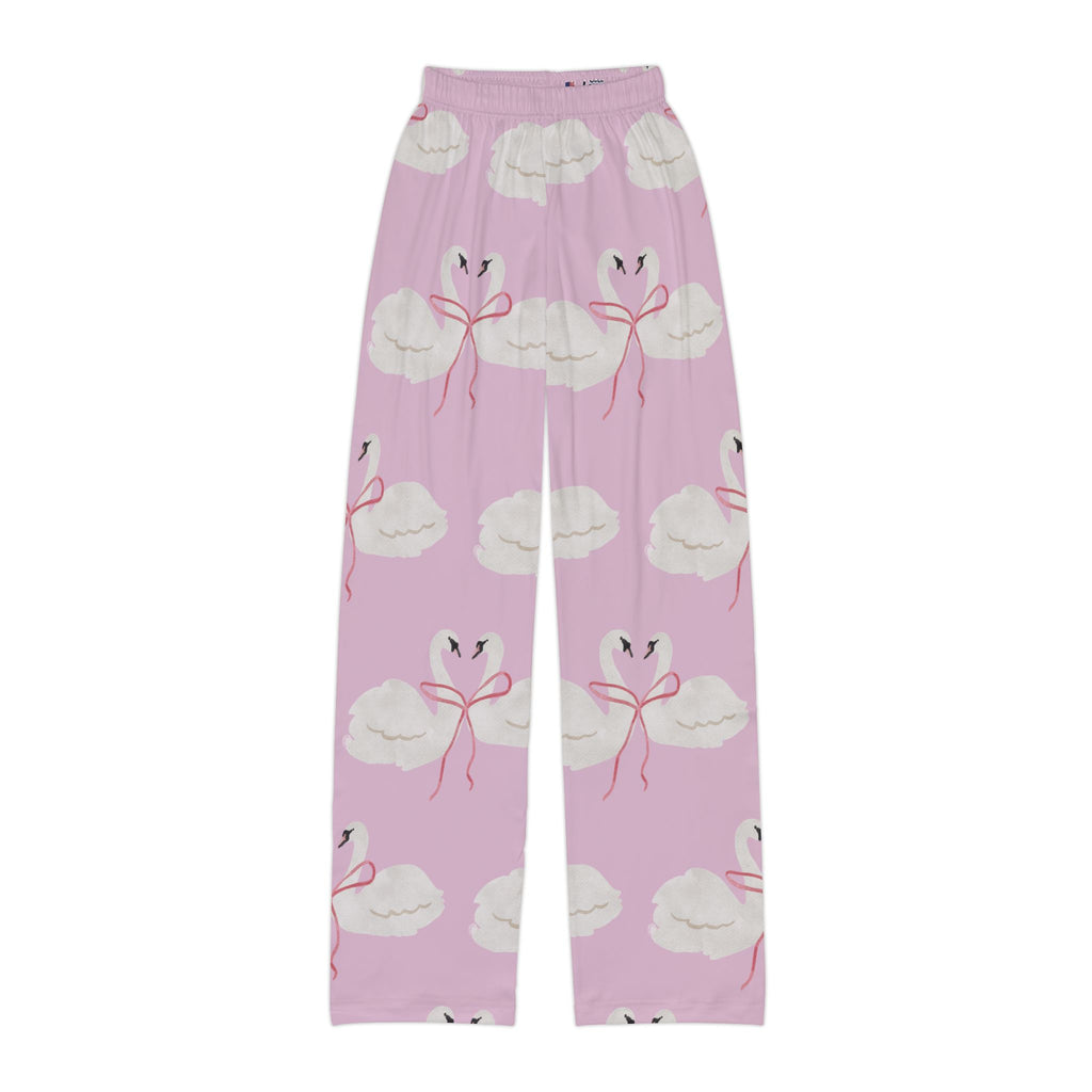 Kids Lounge Pants, Pink Swan Sleepwear for Girls, Soft Pajama Bottoms