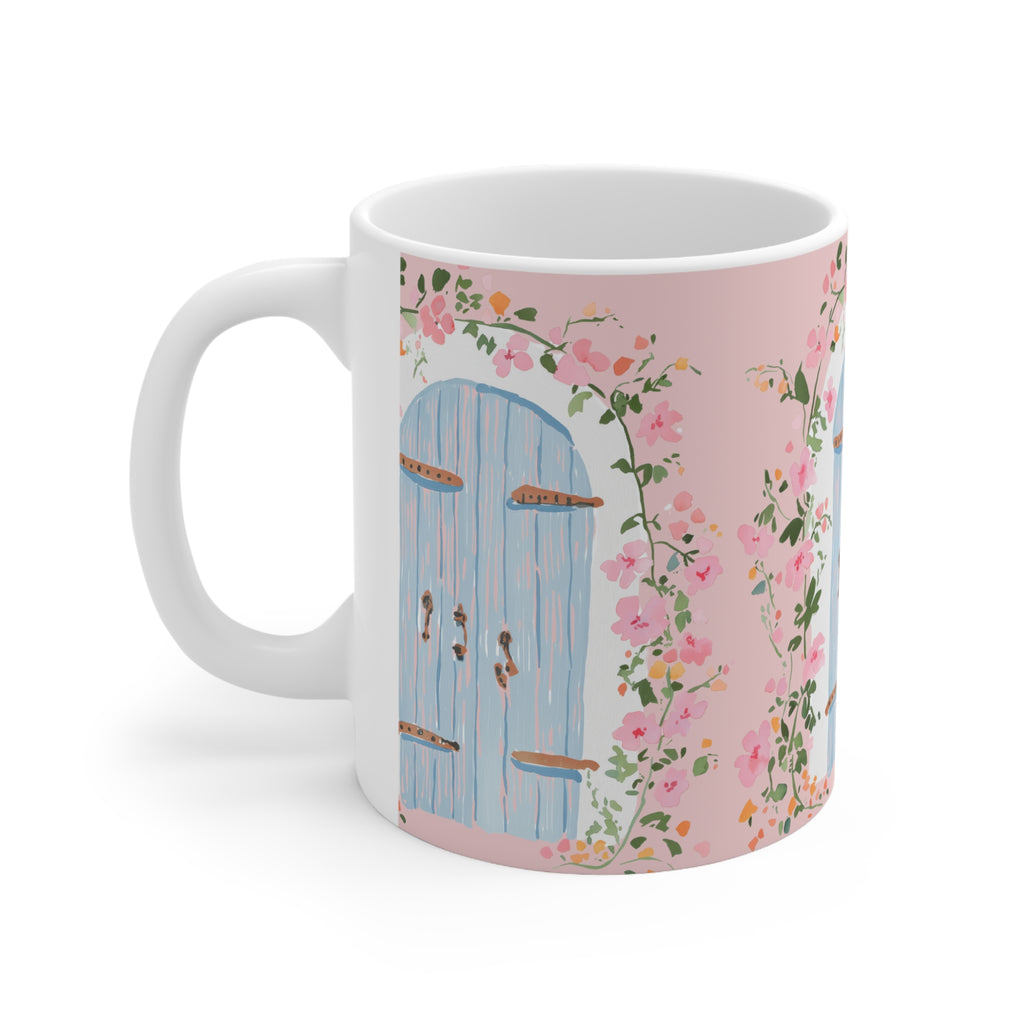 Floral Blue Door Ceramic Coffee Mug - 11oz & 15oz