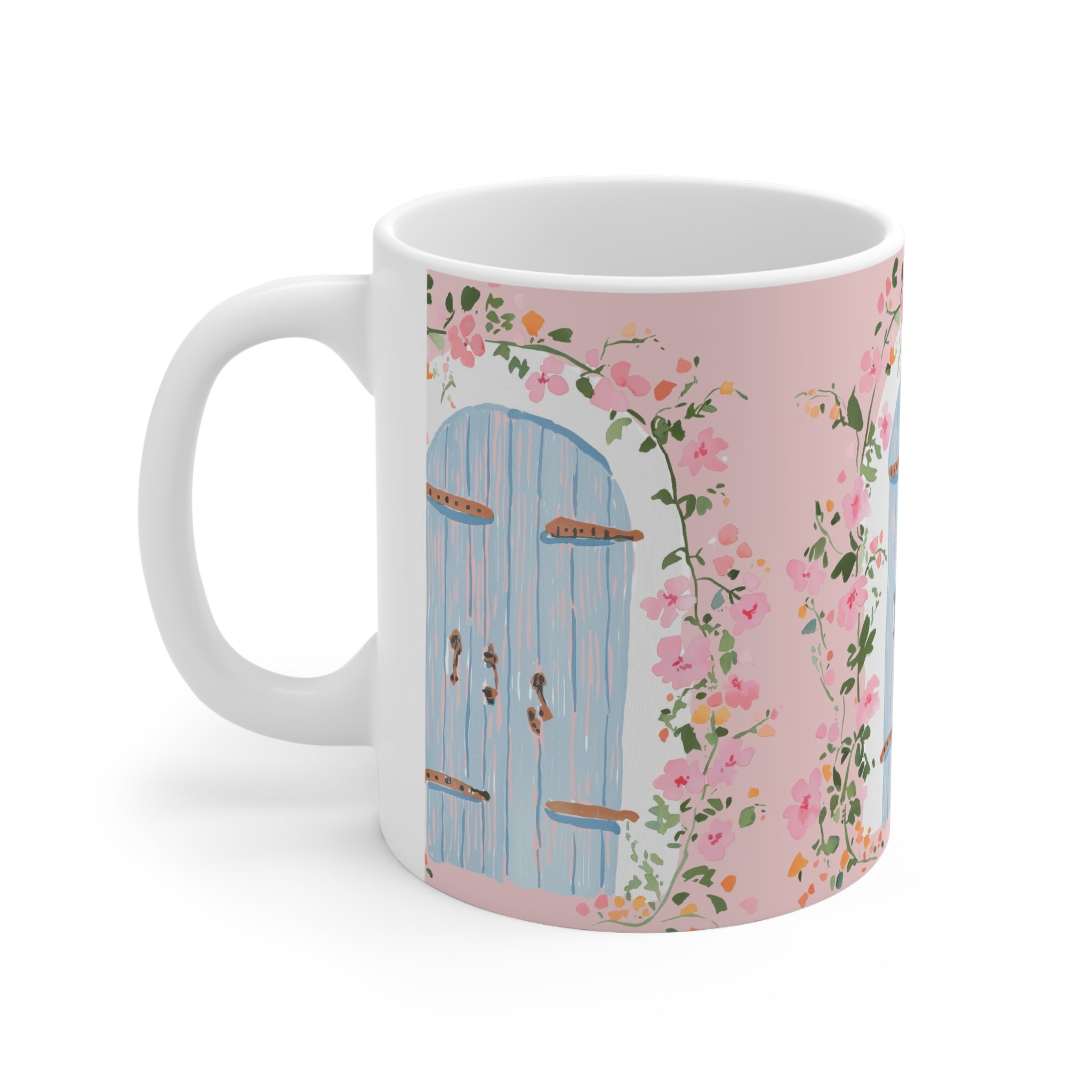 Floral Blue Door Ceramic Coffee Mug - 11oz & 15oz